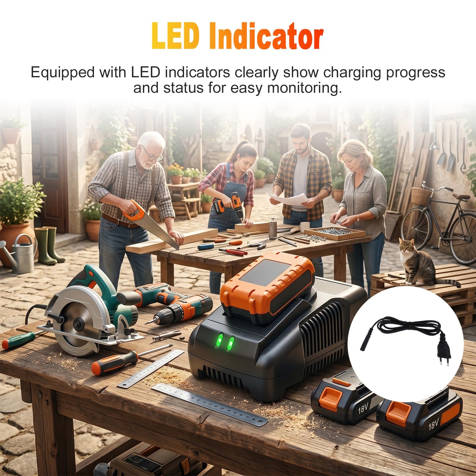 ViaGasaFamido Chargeur de Batterie 18V 42W, Charge Rapide avec Indicateurs LED pour R840083 R840085 R840086 R840087 R840089 AC840085 AC840086 AC840089 (Prise UE 250V)