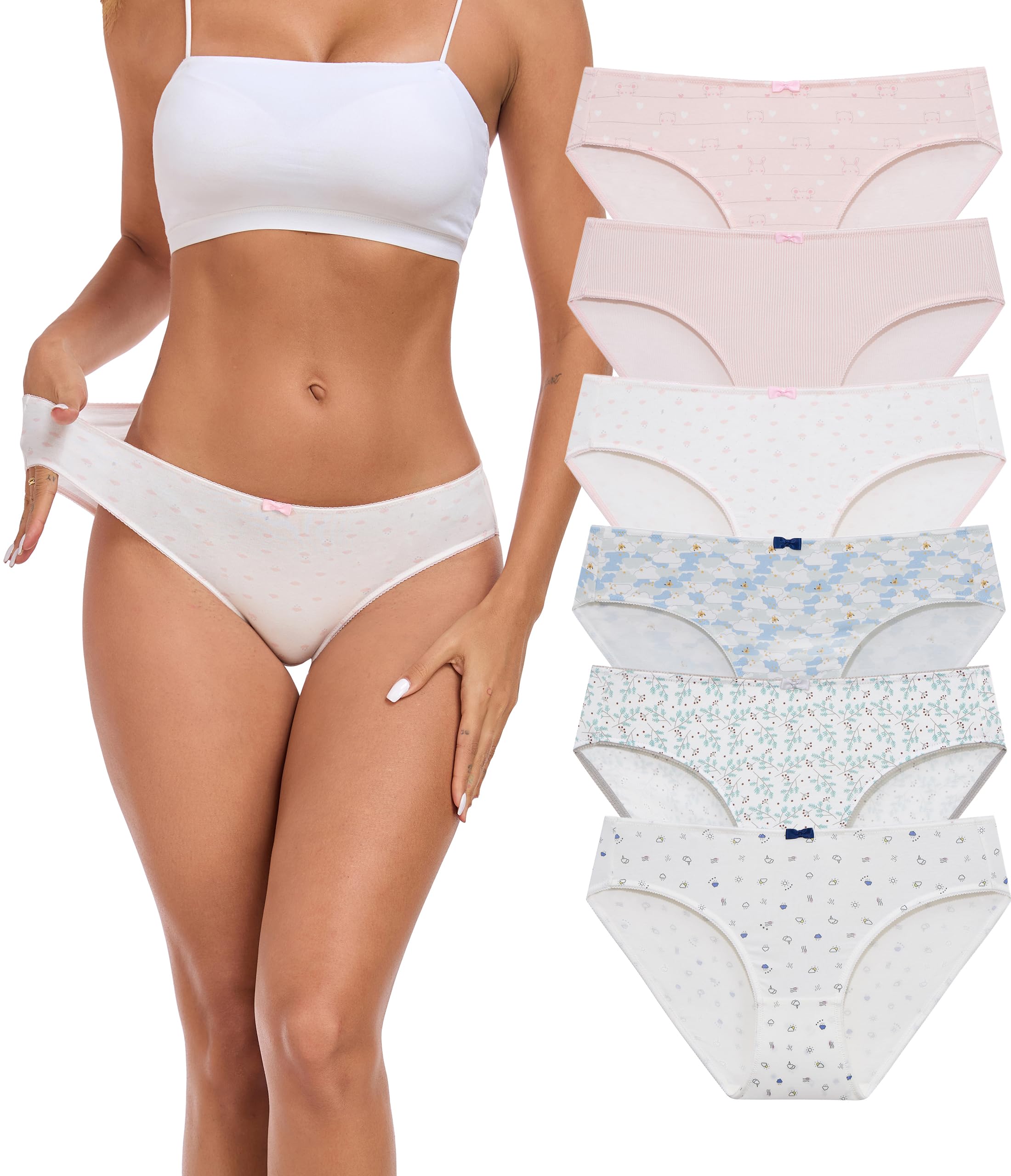 ANLIQI Womens Organic Cotton Underwear Pack Mid Rise Cotton Bikini Panties Soft Strench Breathable Ladies Hipster Undies
