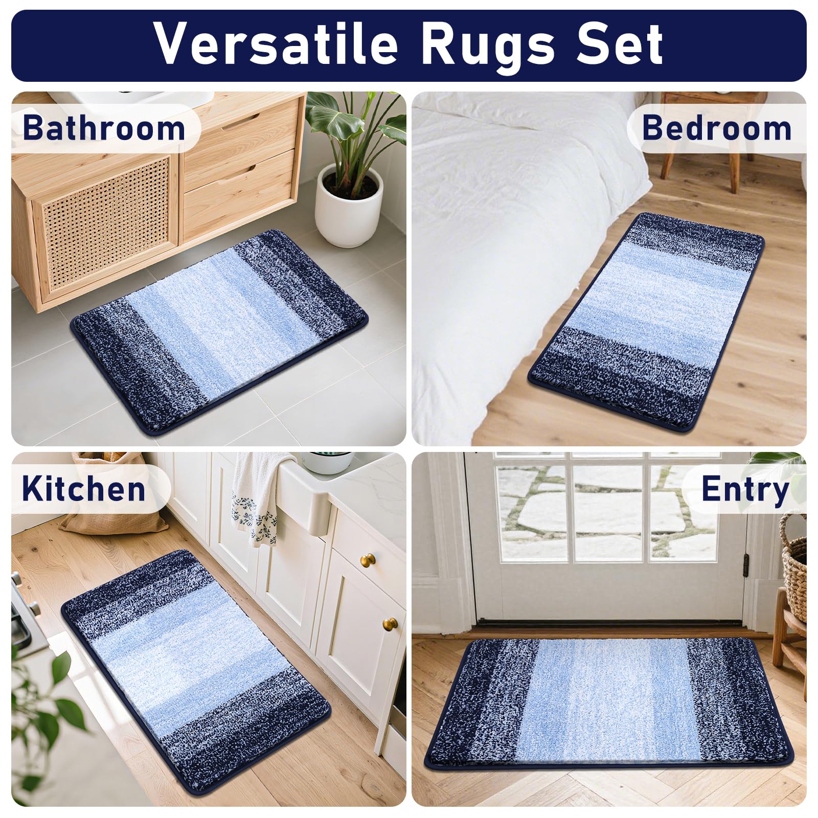 Bsmathom Juego de 4 alfombras de baño con funda para tapa de inodoro y juego de alfombras, alfombras de baño antideslizantes, lavables, suaves, peludas, absorbentes, con alfombrilla de inodoro en
