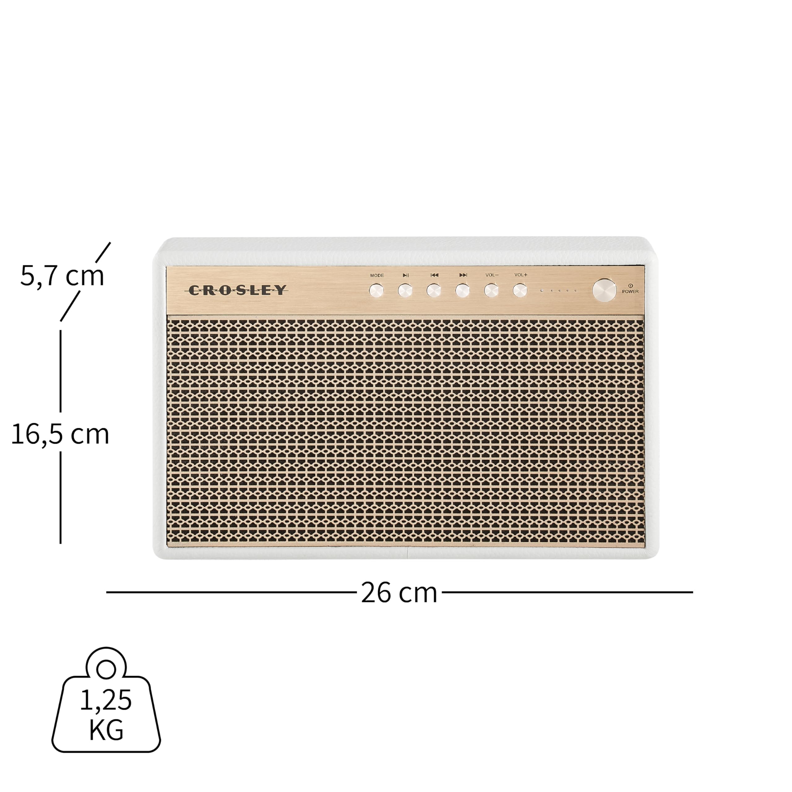 Crosley Montero Retro - Altavoz Bluetooth - Altavoz inalámbrico portátil, 20 W, Tiempo de reproducción de 8 Horas, Cargador USB, Color Blanco