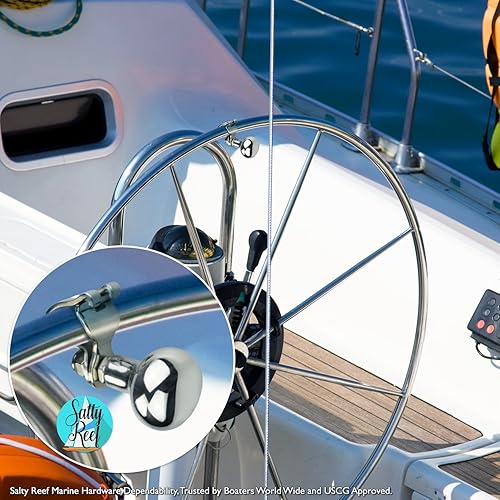 Miniatura 5 de Salty Reef - Pomo suicida para volante  Acero inoxidable universal de grado marino AISI 316, se adapta a volantes de hasta 34 pulgadas (los 3