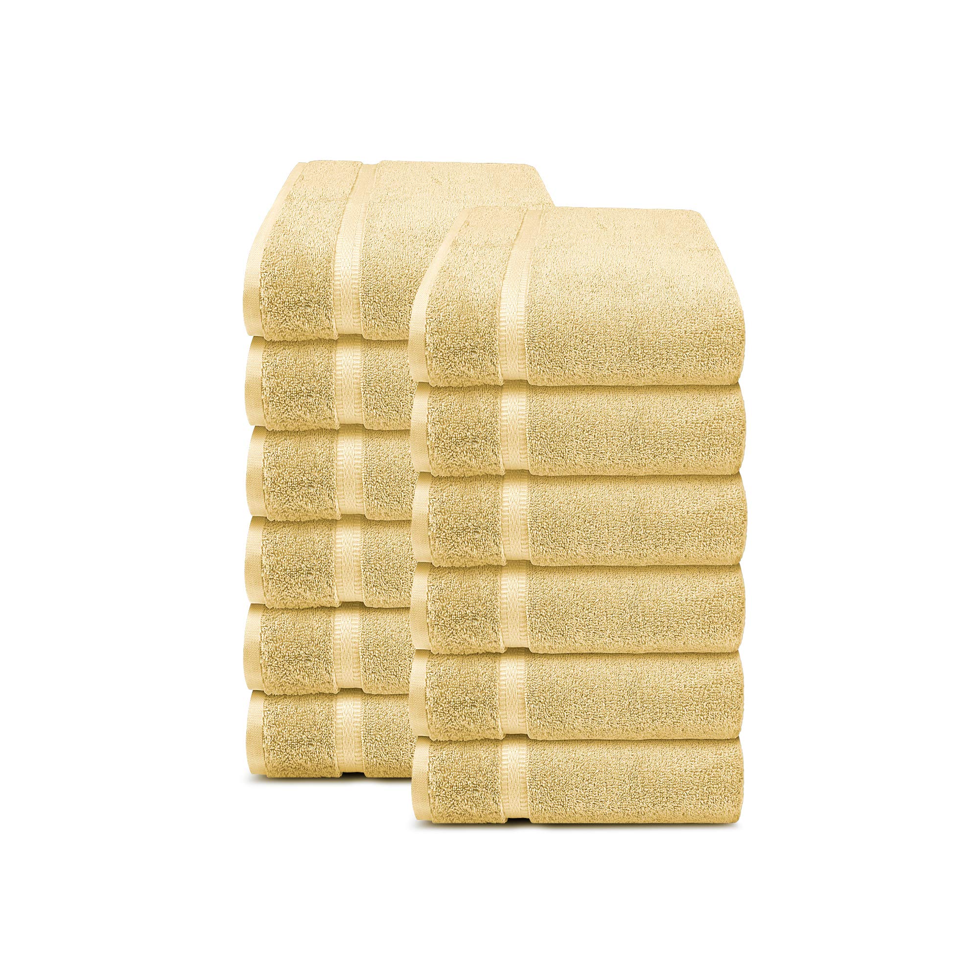 TridentSimply Fresh Wash Towel, 12 Piece, Super Soft, Highly Absorbent, Fresh Feel, Quick Dry, Easy Care, 586 Gsm Cotton Rich Towel Golden Sunrise, Tt-Sfh499-12Wt-Gsun, Wash Towel (12-Piece)
