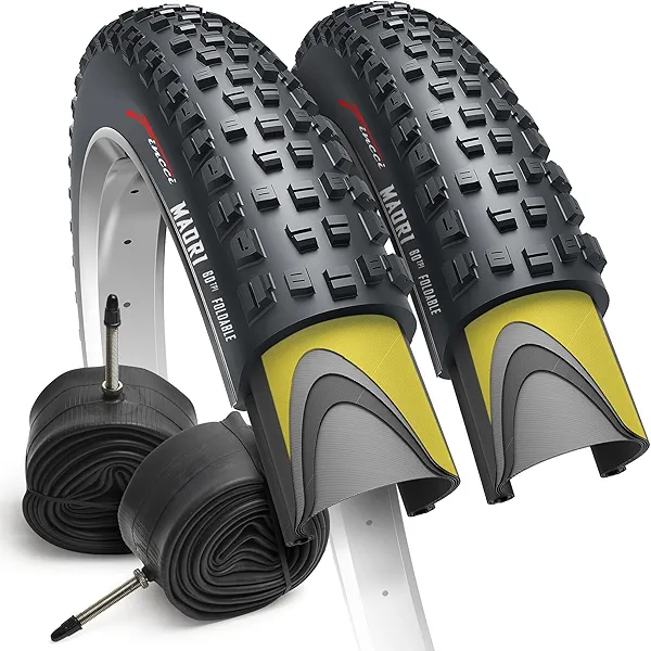 Fincci Maori 29 x 2.25 Inch Bike Tire Foldable 57-622 60 TPI with Nylon Protection and Presta Valve Inner Tubes 48mm for Mountain Enduro Gravel MTB Hybrid Bicycle