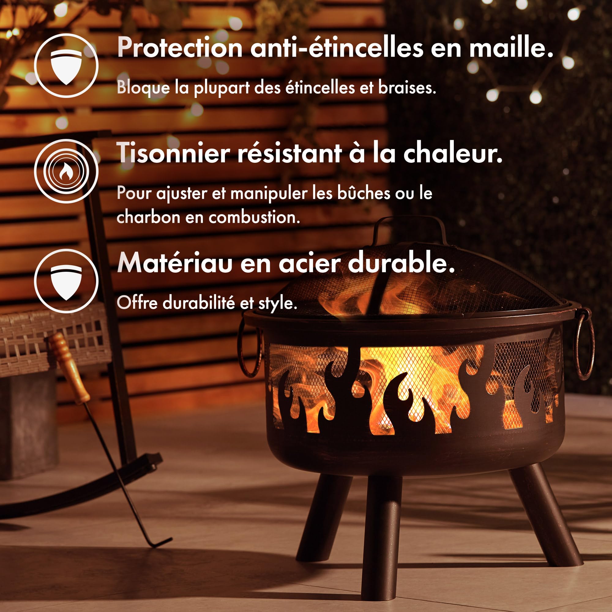 Vonhaus Brasero Motif Flamme en Acier teinté Bronze