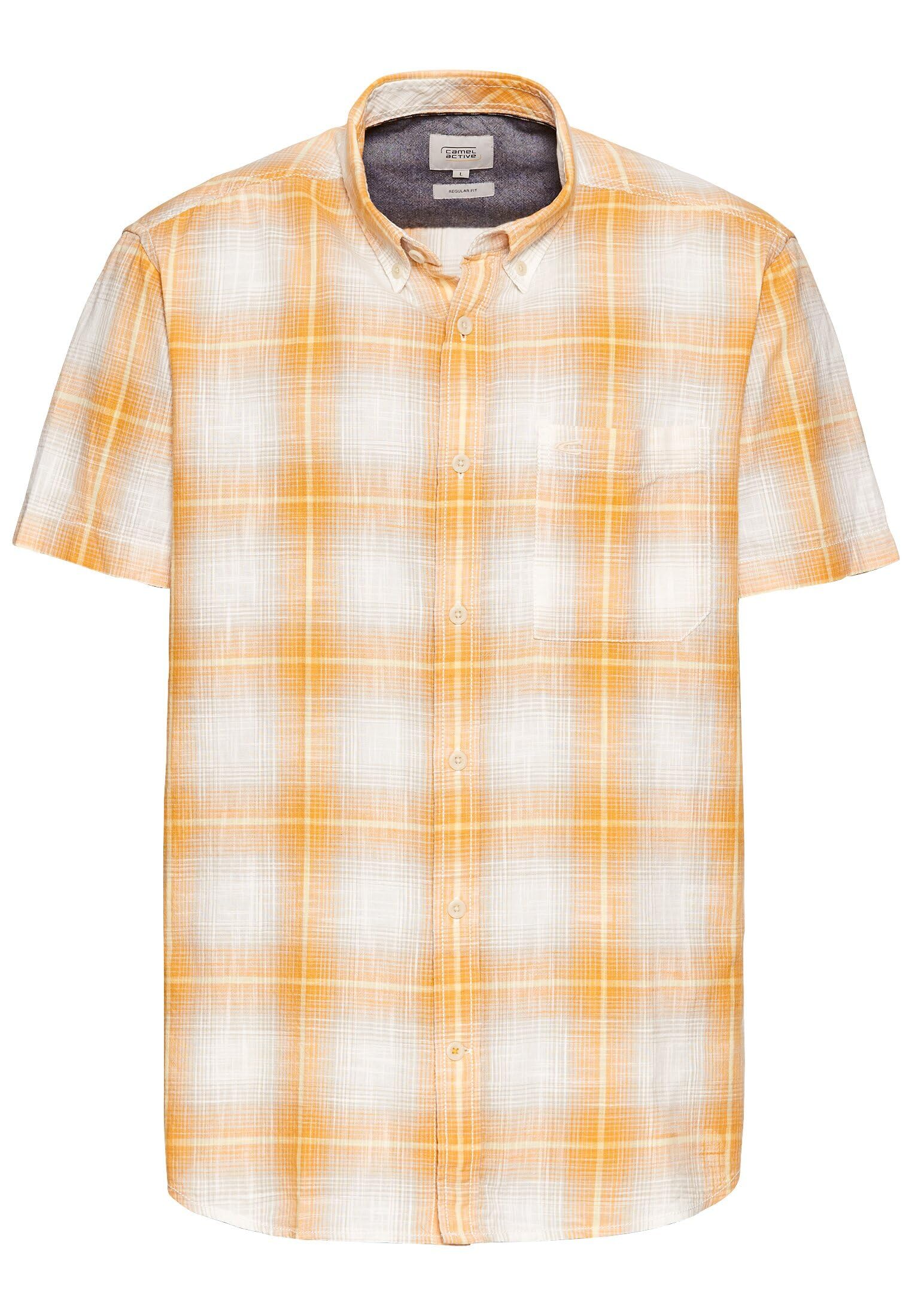 camel active Herren Kariertes Kurzarmhemd aus Reiner Baumwolle