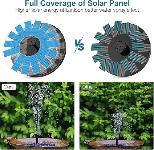 Miniatura 5 de AISITIN Fuente solar de 3.5 W, bomba de fuente solar con 6 boquillas, fuentes solares para baños de pájaros, decoración de jardín, estanques, pecera