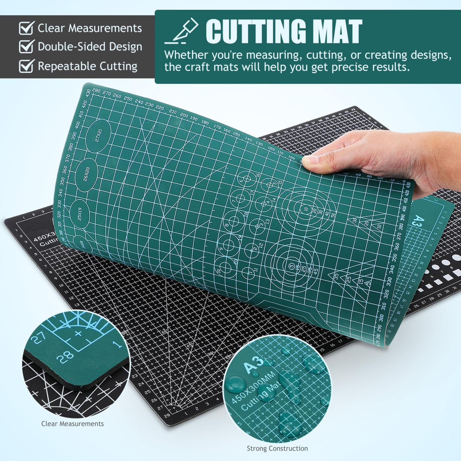 Tapis de Découpe Quadrillé en Pvc 2 Pièces pour Couture