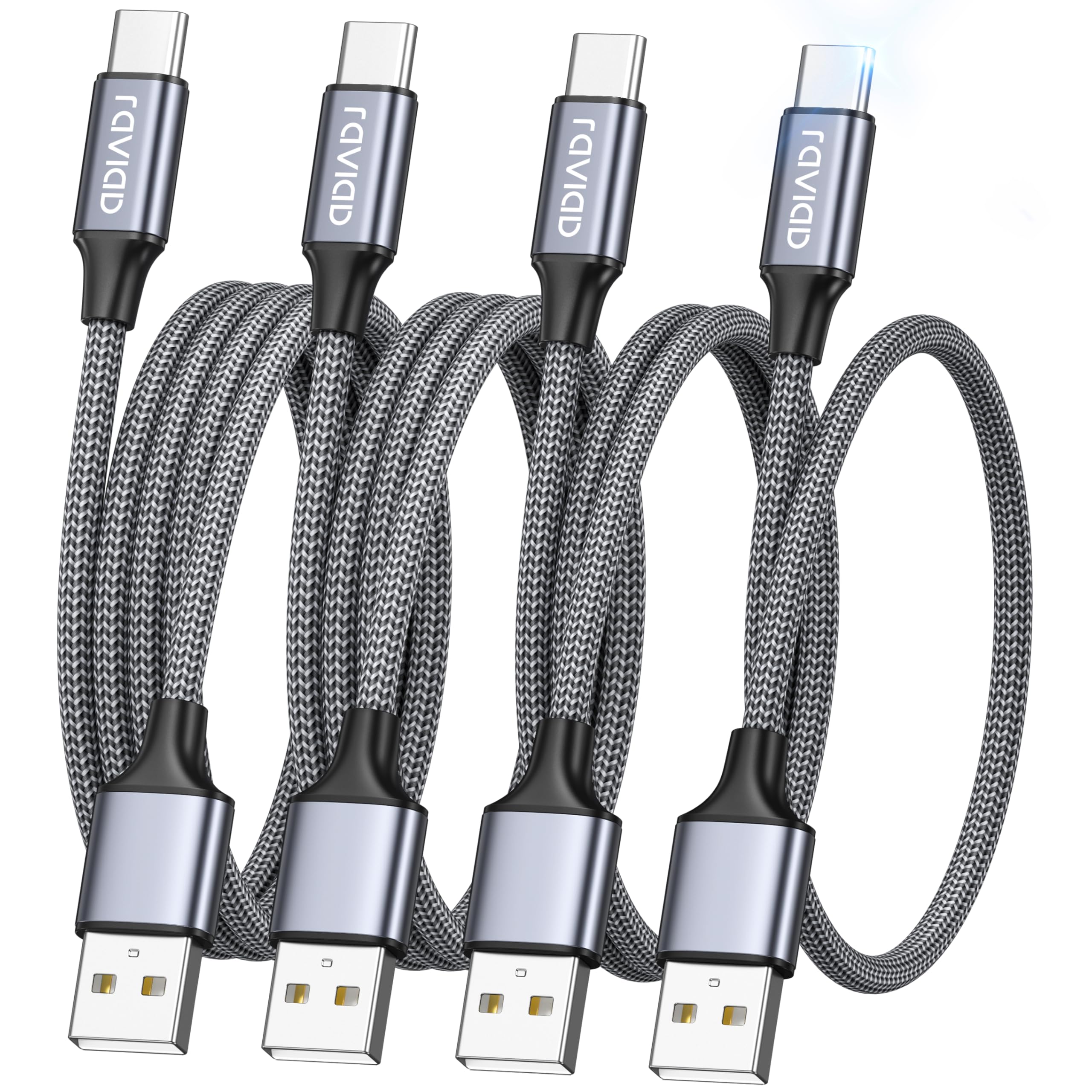 RAVIAD USB C Charger Cable, 4Pack 0.5M+1M+2M+3M Type C Charger Fast Charging 3A Nylon Braided USB C Cable for iPhone 16/15 Plus Pro Max, Samsung Galaxy S24/S23/S22, Huawei P40/P30, Google PixelClimatePartner certified
