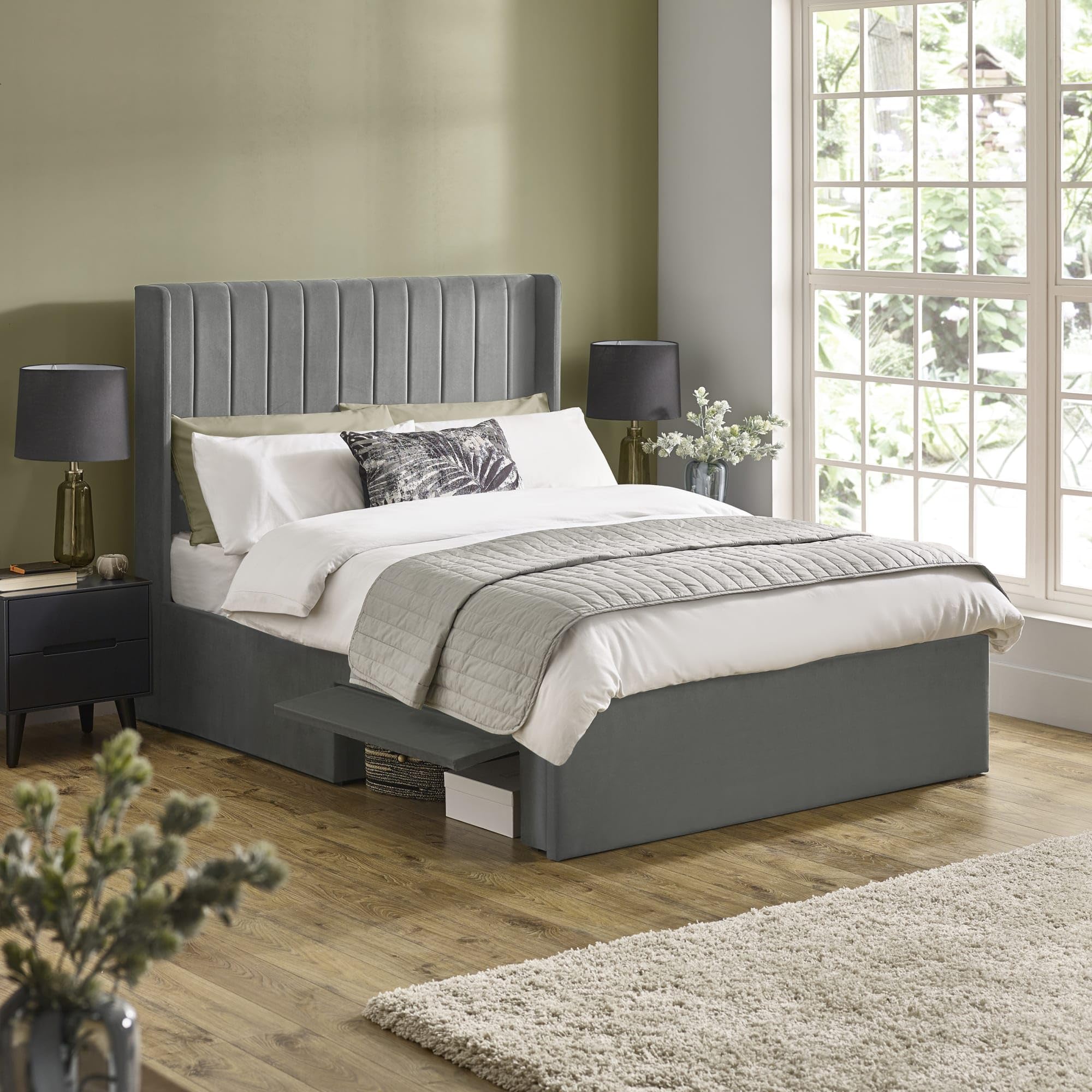 Julian Bowen Leila Grey Fabric Bed Frame - 4ft6 Double
