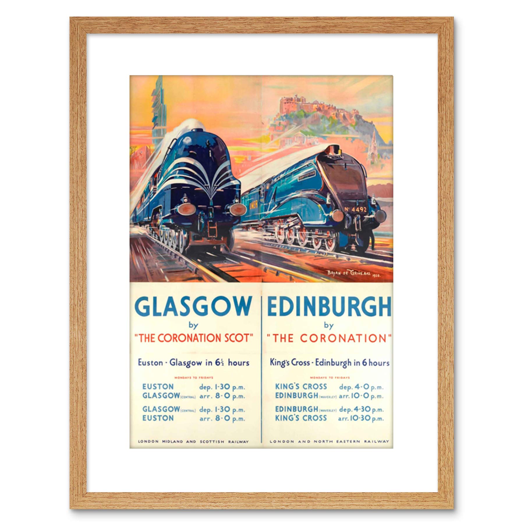 Wee Blue Coo Travel Rail Train Glasgow Edinburgh Scotland Castle Framed Wall Art Print