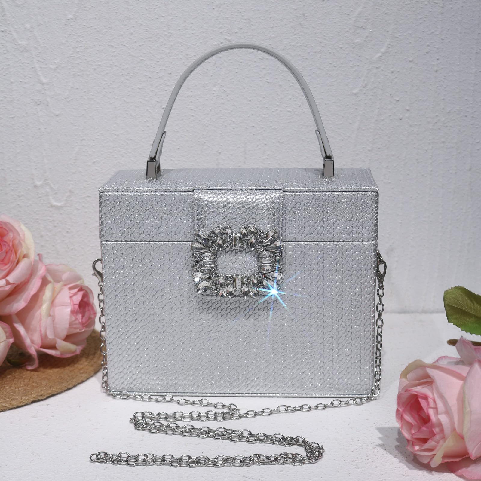 CORIOS Borsetta da Sera da Donna Clutch in Paillettes Lussuoso Strass Borsa a Tracolla a Spalla Pochette Piccolo con Catena Elegante Borsa Sposa Messenger per Ballo Cocktail Festa