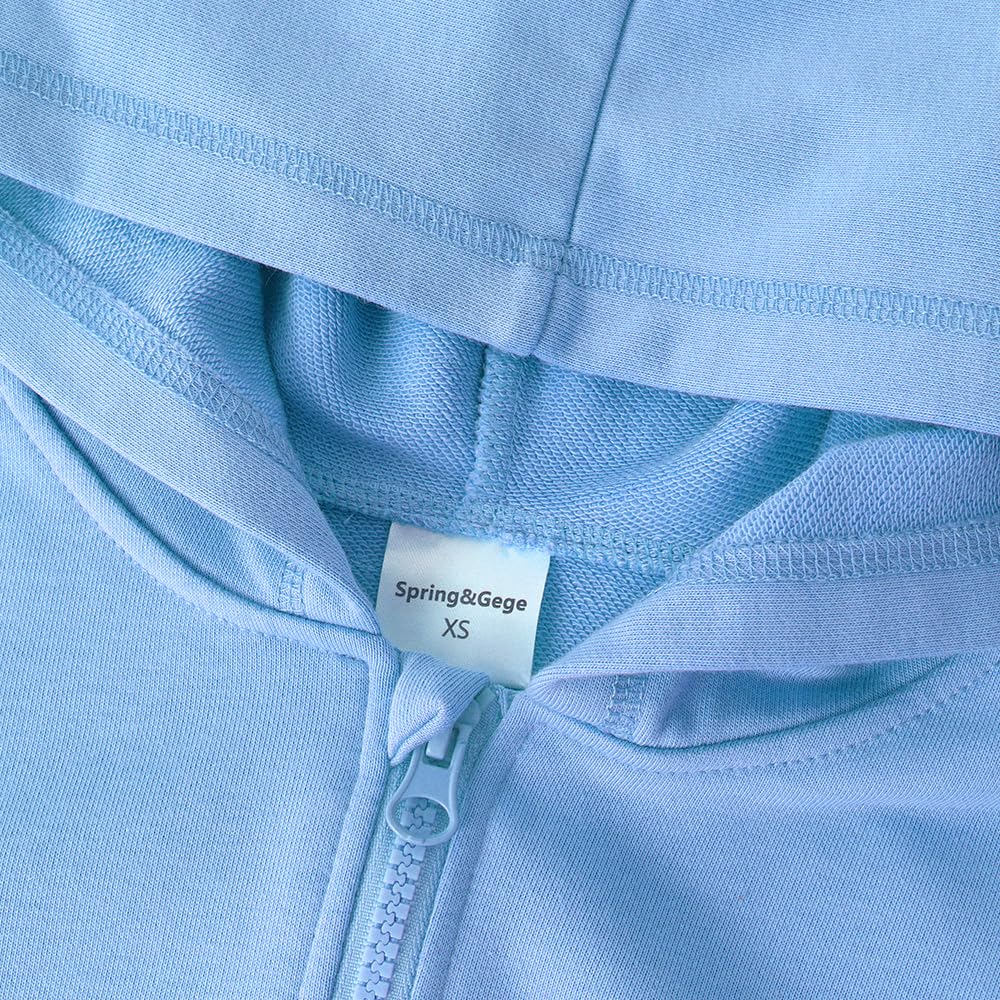 Spring&Gege Felpa classica con cappuccio per ragazzi, tinta unita, morbida, con zip intera, per bambini (3-14 anni), Blu acido., 5-6 Anni
