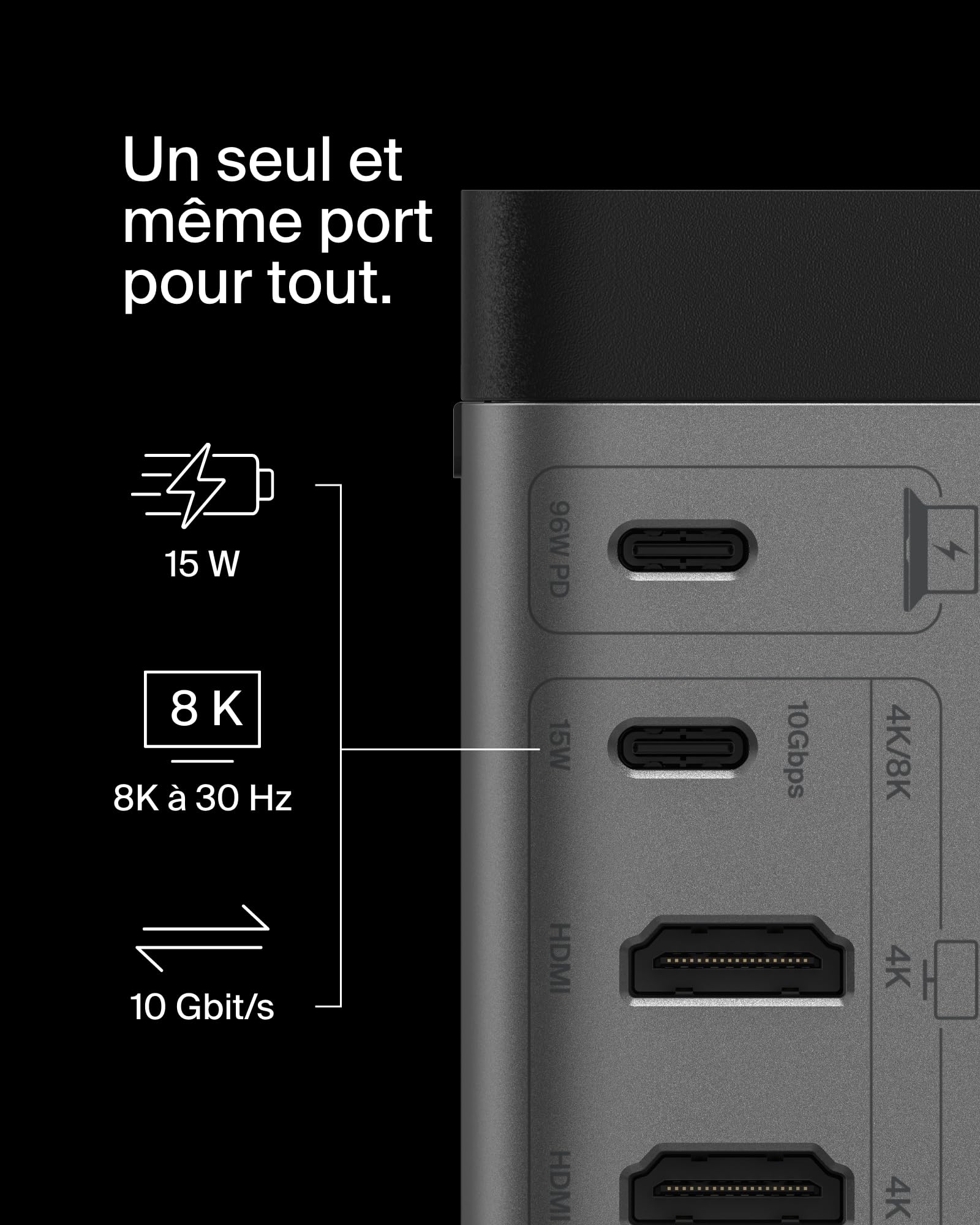 Belkin Hub GaN USB-C 11-en-1 Dock Pro (150 W, Station d'accueil multiport avec Port USB-C, USB-A, Ethernet, SD, Micro SD, 3,5 mm, HDMI 4K, pour Affichage Triple, Compatible avec MacBook Pro, etc.)