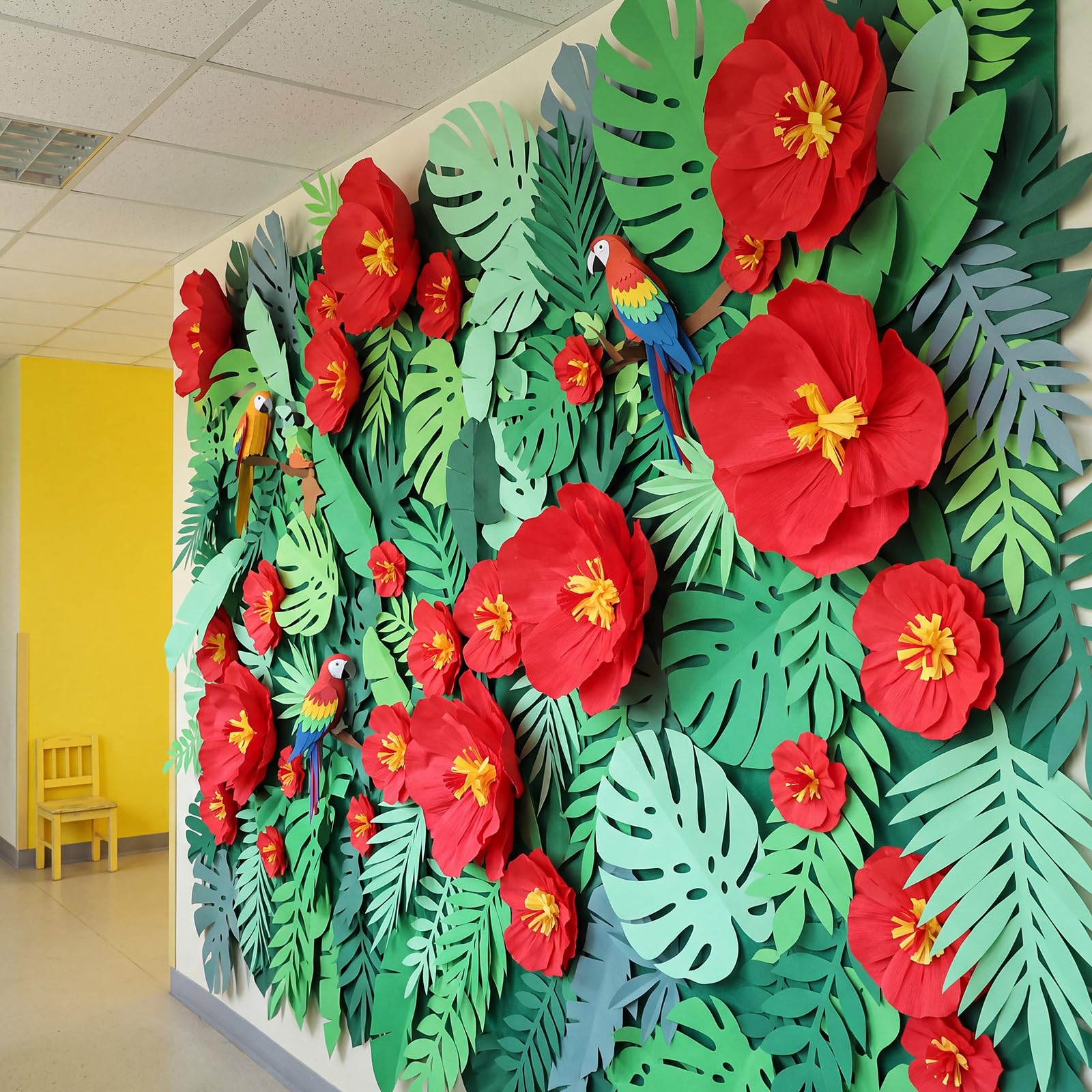 AmazingSpark Lot de 18 pompons géants en papier de soie motif hibiscus hawaïen 45,7 cm, 30,5 cm, 15,2 cm, fleurs hawaïennes, hibiscus rouge, anniversaire, fête prénatale, mariage, fond de soleil