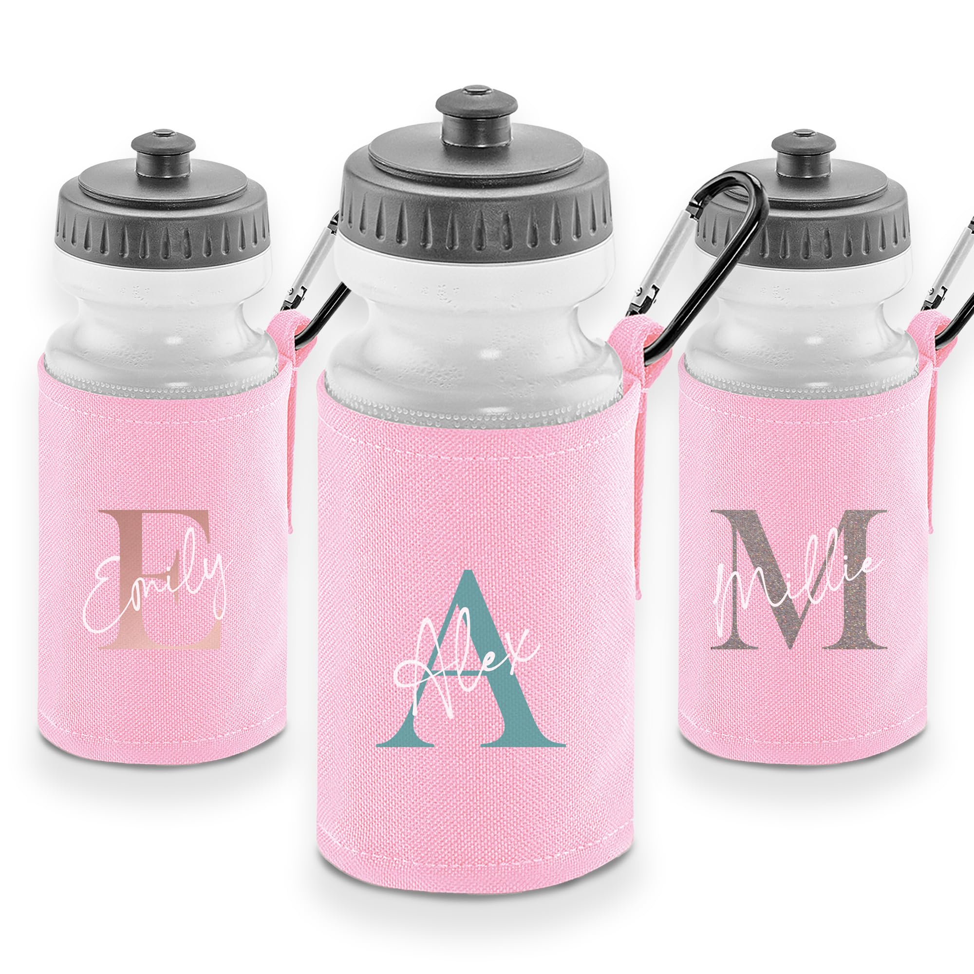 Print Maniacs Custom Initial Letter Water Bottle 500ml – Personalised Monogram School & Sports Drinks Bottle with Insulated Sleeve and Clip – BPA Free Reusable Flask Gift for Boys, Girls & Teenagers