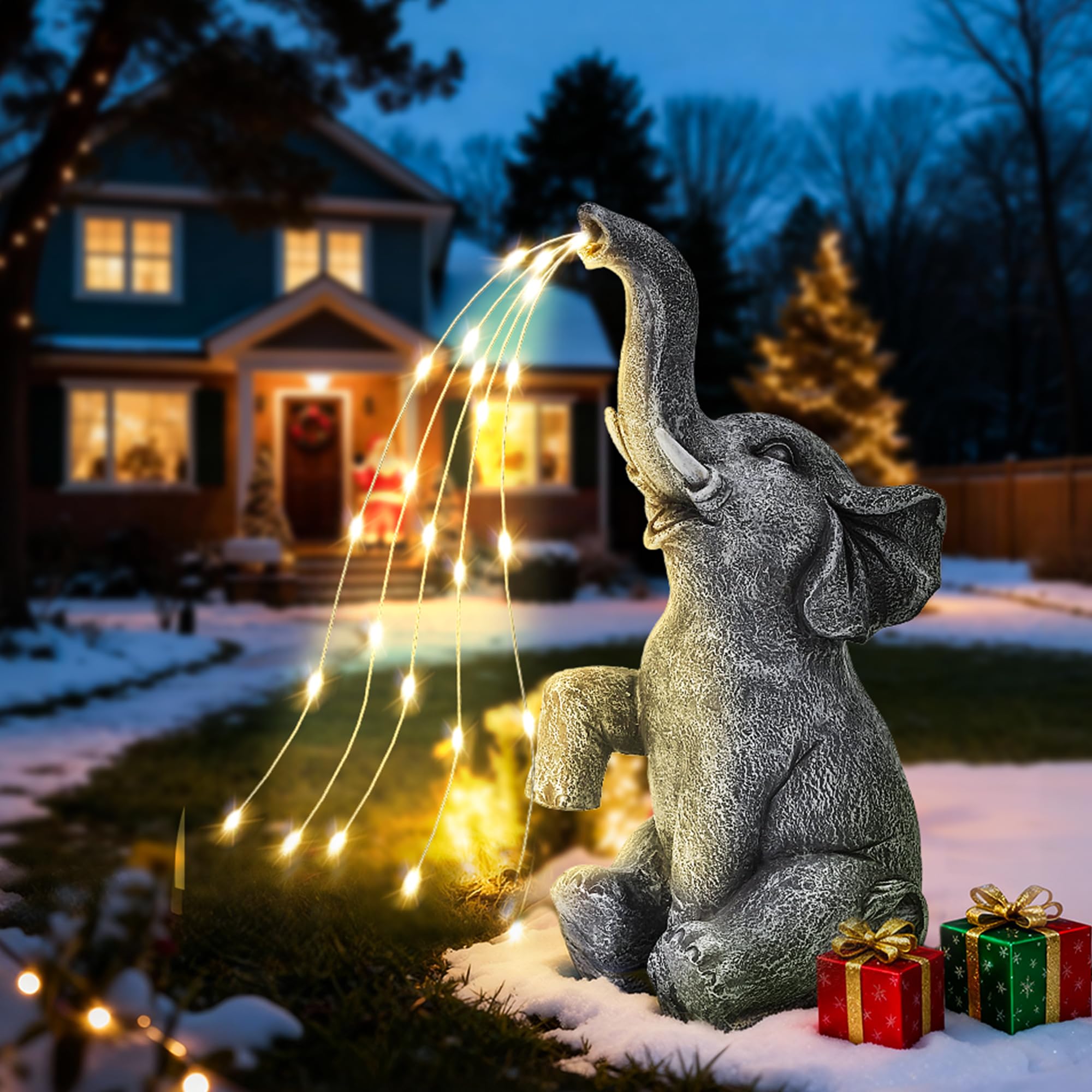 Estatuilla De Elefante Con Luz Solar Para Jardín - Decoración Exterior Miniatura, Elefante Leyendo Libro, Para Patio, Porche, Regalo