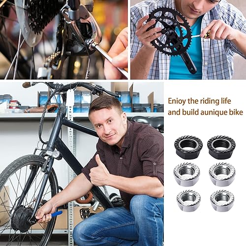 Miniatura 5 de Sliverdew Kit de 12 tuercas de eje de rueda de bicicleta y arandela de seguridad 3 tamaños de cubo de bicicleta con brida de eje de tuercas de brida