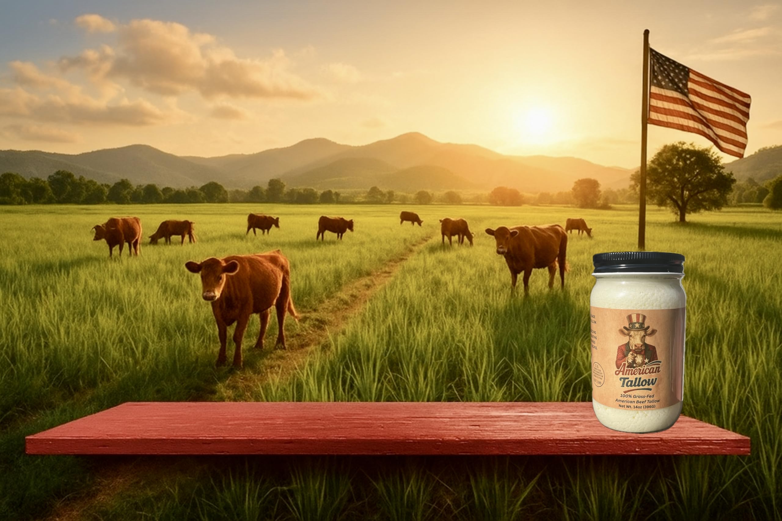 American Tallow, 100% Grass-Fed, Pasture-Raised, Non-GMO Beef Tallow, Premium Cooking Oil & Seed Oil Alternative, Healthy Traditional Fat,14 oz Glass Jar, Made in USA