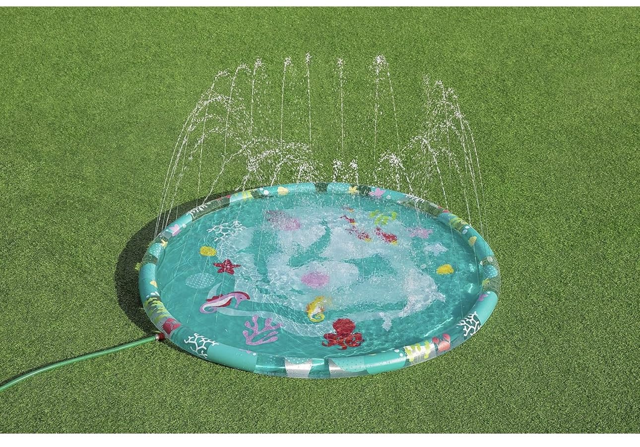 Richtots Premium Sprinkler Splash Pad, Kids Outdoor Garden Paddling Pool, Marine-Life Ocean Print Splash Pad Sprinkler, Ages 2+