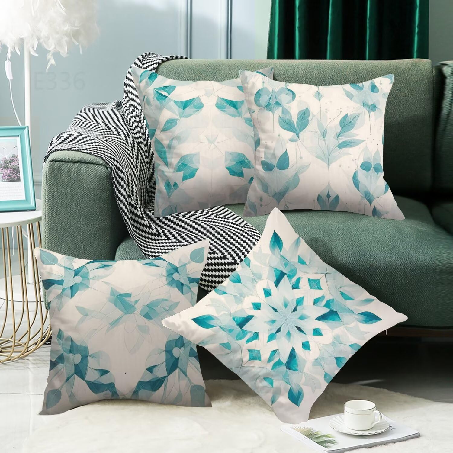 Astratto Federe Cuscini Divano 60x60cm,4 Pack Pianta Estate Esterno Cuscini per Divano,Doppio Lato Quadrato Morbido Cuscini Divano,per Divano Soggiorno Sedia Autunno Dekoration Cuscino,Regali LY-336