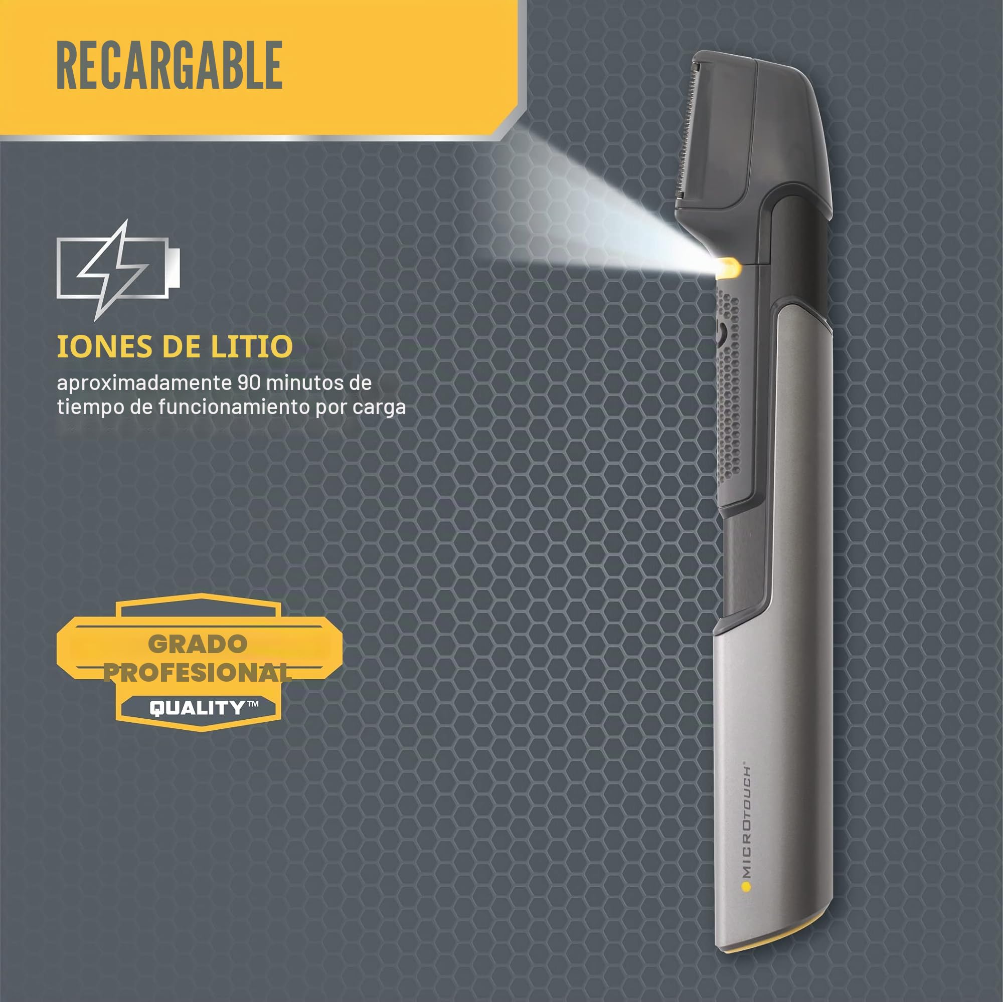 Microtouch Titanium Trim PRO, herramienta de corte de pelo iluminada recargable y peluquería corporal