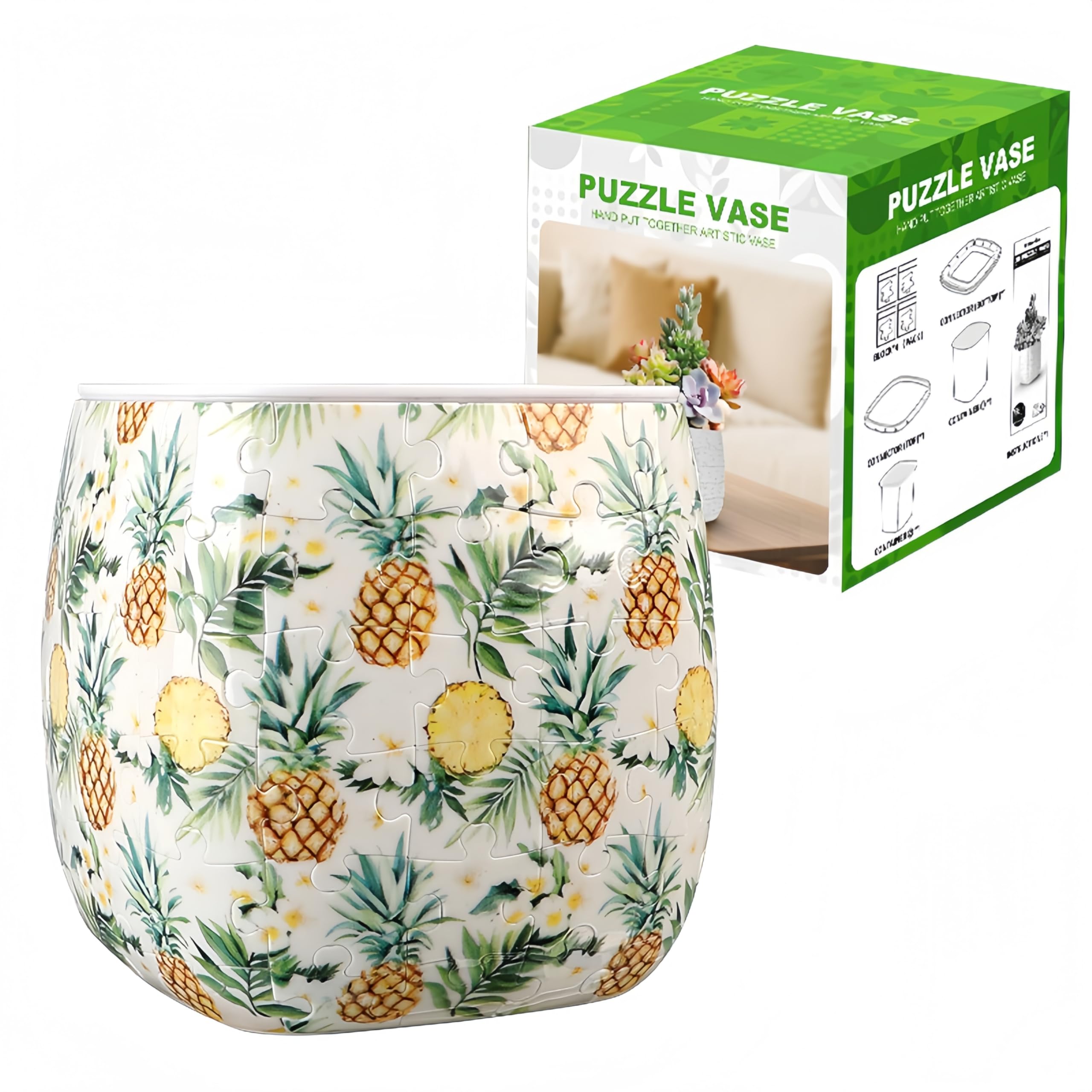 3D-Puzzle Planter Pot,Puzzle Vase for Adult,Plastic Planter,96 Pieces Puzzles,11x11x11cm,Home Decor Flower Pots for Indoor Cactus,Succulents Pots (B)