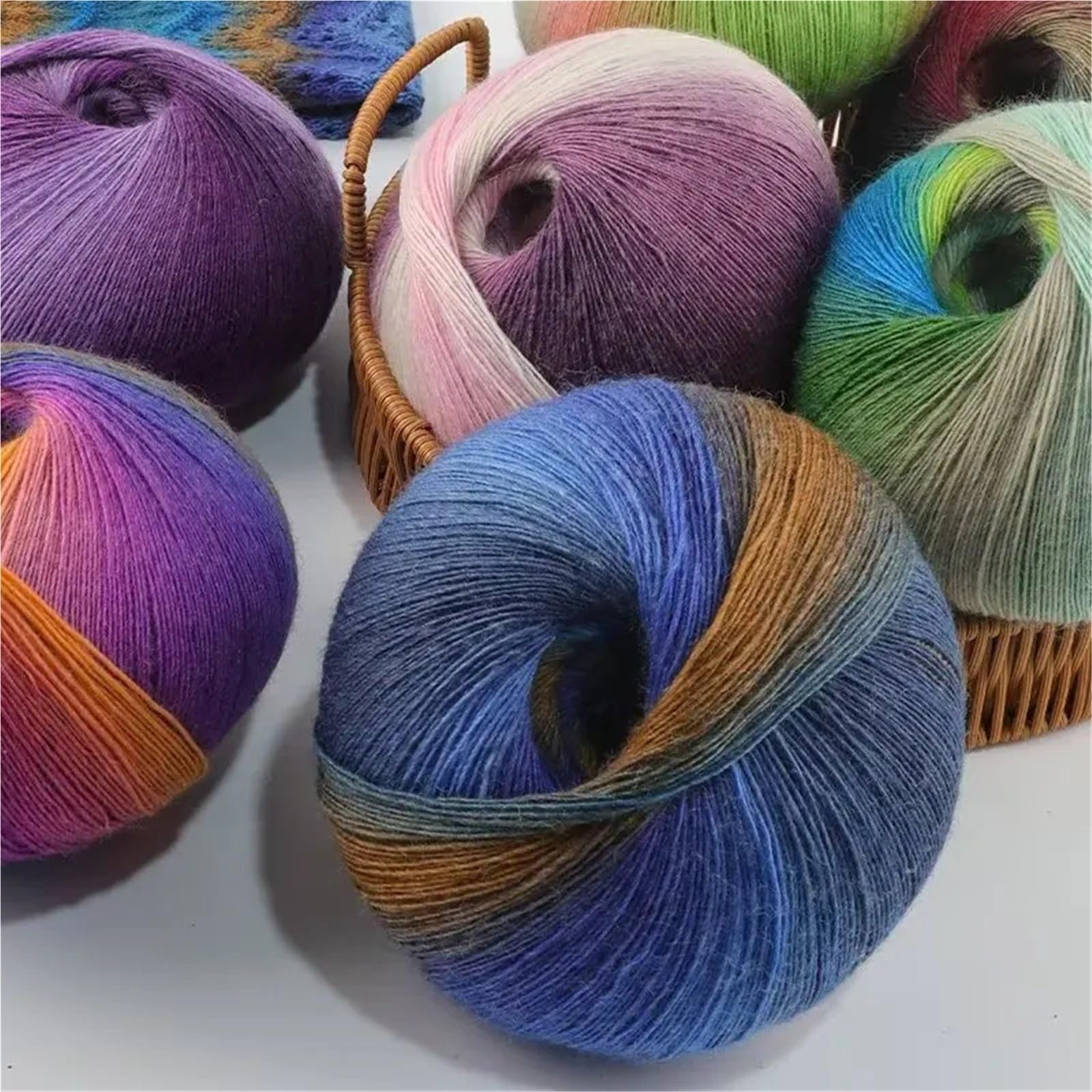 Hilo degradado Ovillos de hilo lana pura teñidos largos arcoíris degradado multicolor 400g, 2 ovillos grandes, ganchillo for tejer hecho a mano para suéteres, bufandas(Color5)