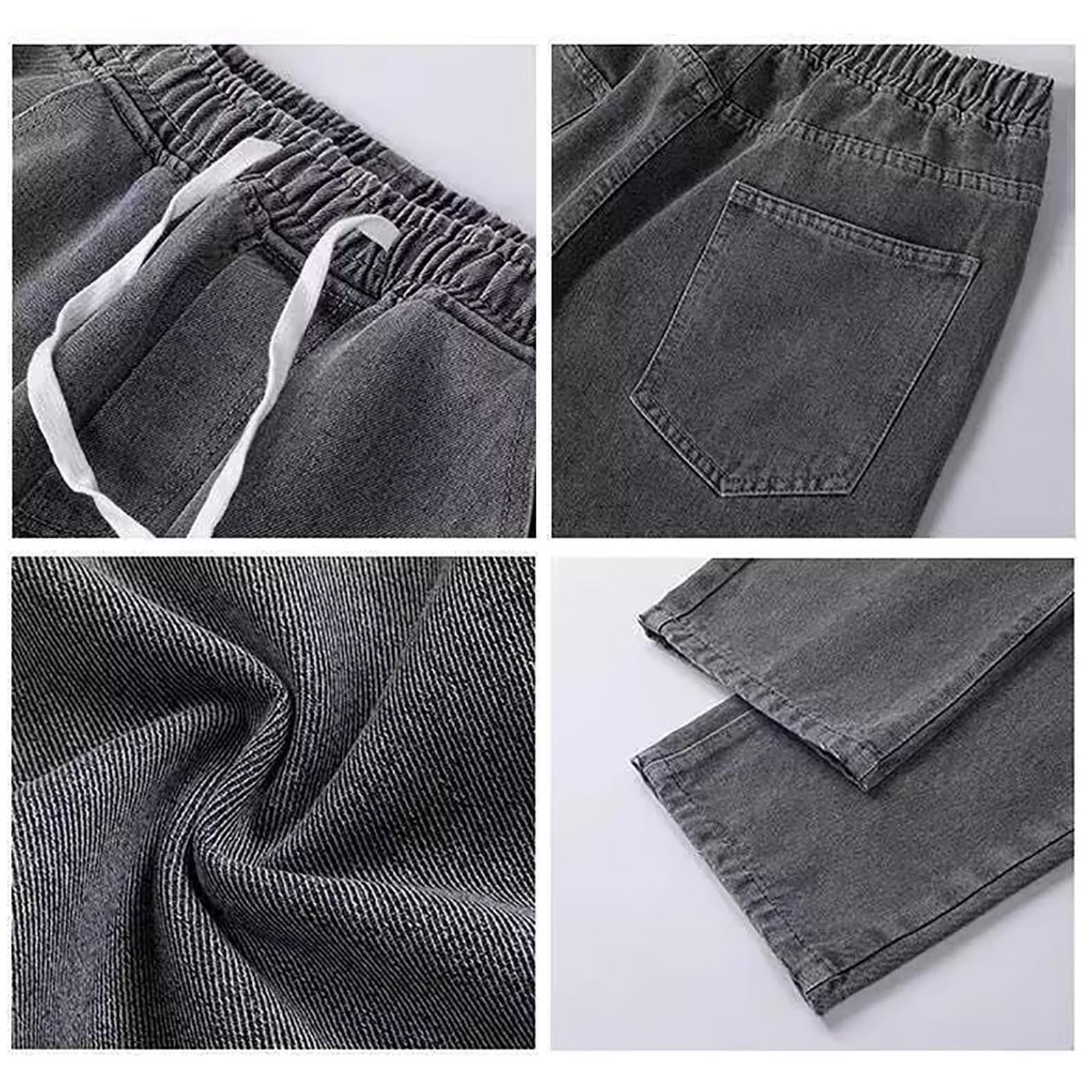Jeans Men Straight Leg Casual Regular Fit Jeans Y2K Streetwear Vintage Wide Leg Loose Fit Denim Pants with Pockets - 5