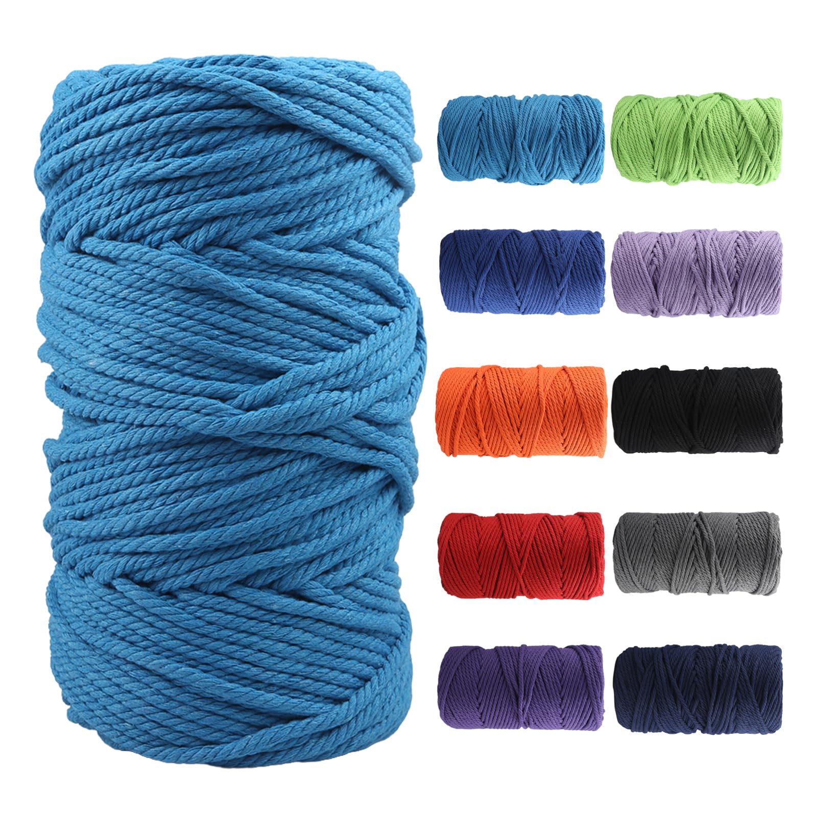 Macrame Cotton Cord 5mm×100m, Soft 4 Strand Twisted Natural Cotton for Handmade Wall Hanging, DIY, Craft Making, Knitting, Plant Hangers, Decorative Projects (Peacock Blue)