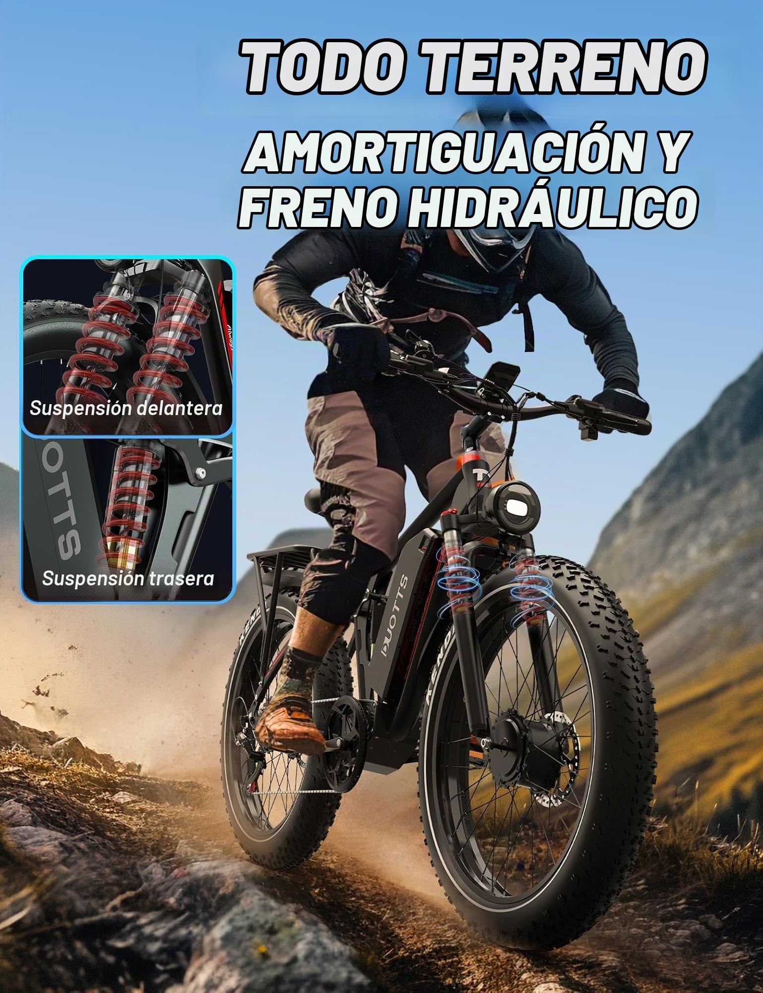S26 Bicicleta Eléctrica de Montaña Incluye Doble Motor 250W, Bici Eléctrica Fat 26x4 con Batería 48V 20Ah,Autonomía 120KM, Frenos Hidráulicos & App Bluetooth,Ideal para Aventuras Off-Road