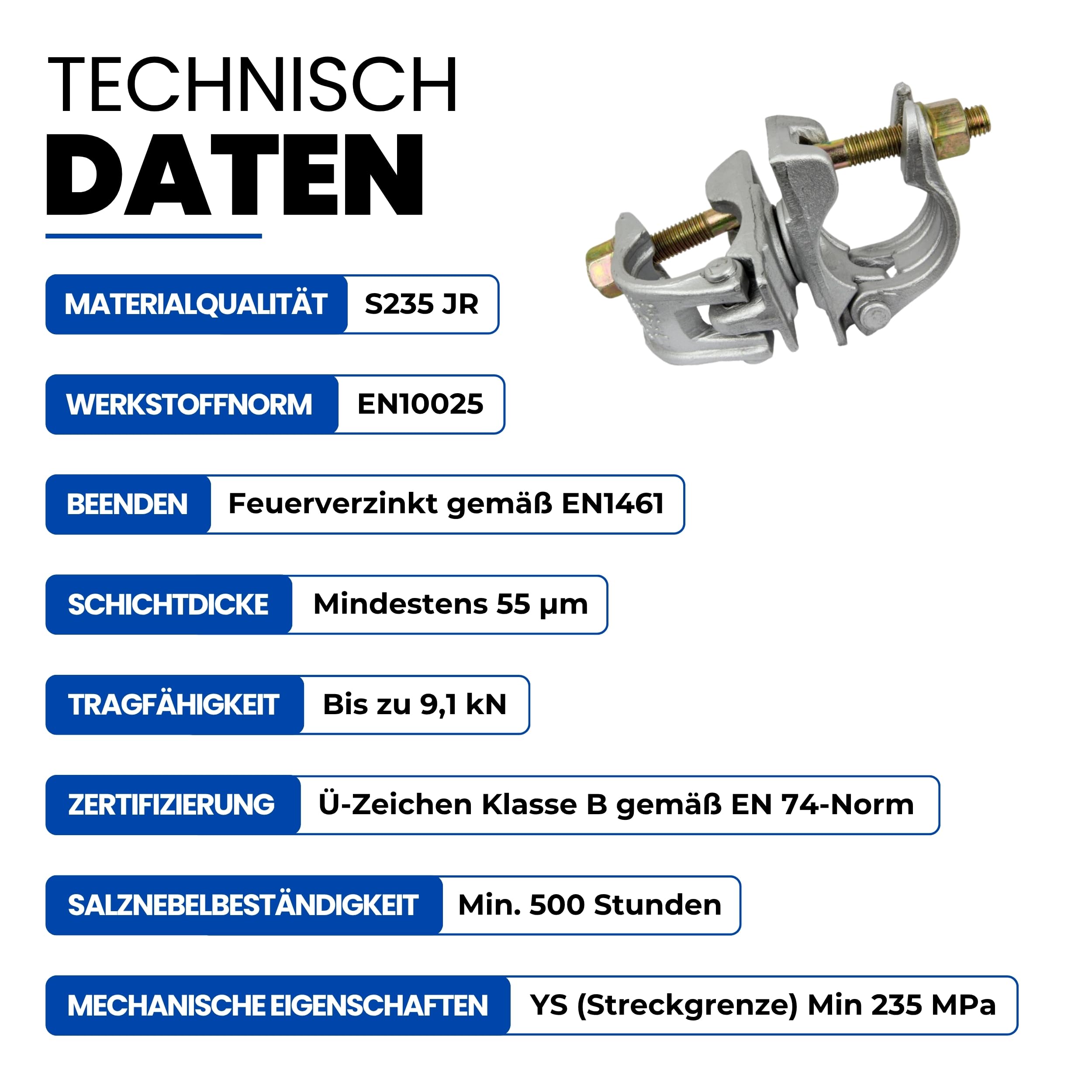 GeZu Impex Drehkupplung SW 22 Feuerverzinkt 48 x 48 mm Gerüstkupplung Gerüstschelle
