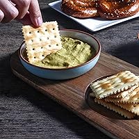 Vista 5 de Artena Juego de 6 Tazas de 177ml de Cerámica Sólida Turquesa para Chips y Dip con Bandeja de Madera de Acacia, Tazas de Servir Pequeñas de 11.4cm