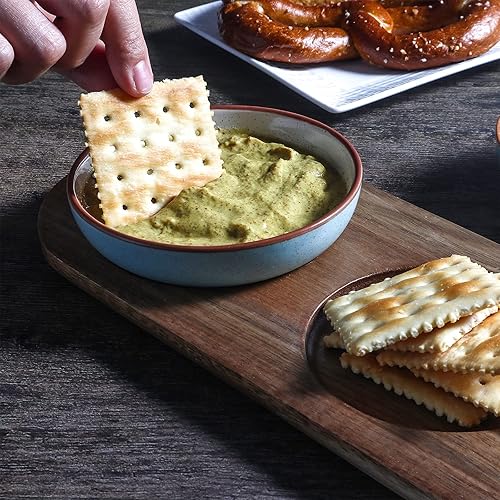 Miniatura 5 de Artena Plato de cerámica sólida turquesa de 6 onzas con bandeja de madera de acacia, cuencos pequeños esmaltados de 4.5 pulgadas para condimentos,