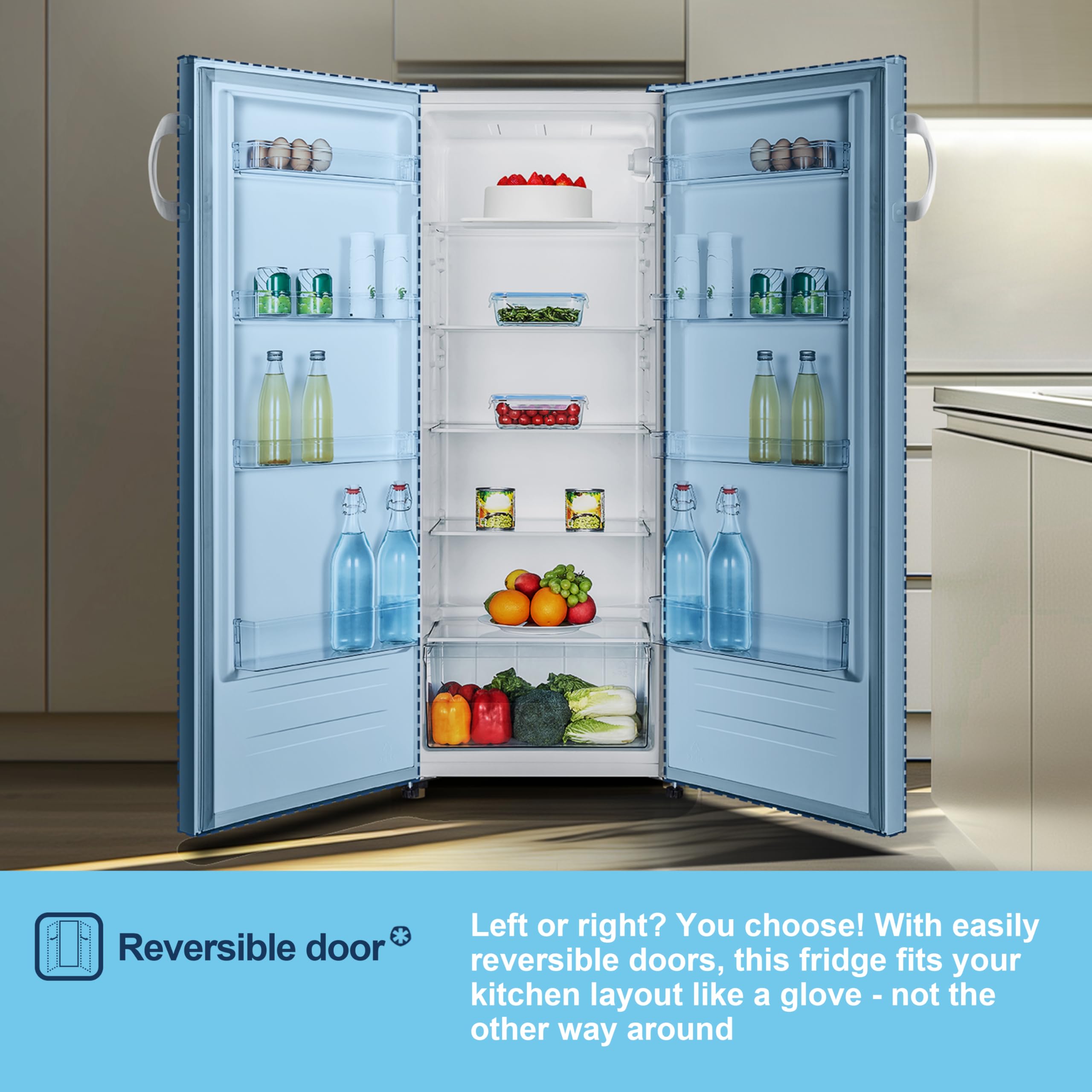 Fridgemaster MTL55242E Freestanding Upright Larder Fridge, Reversible Door, 242 Litre, 55cm Width, White, E Rated — view 10