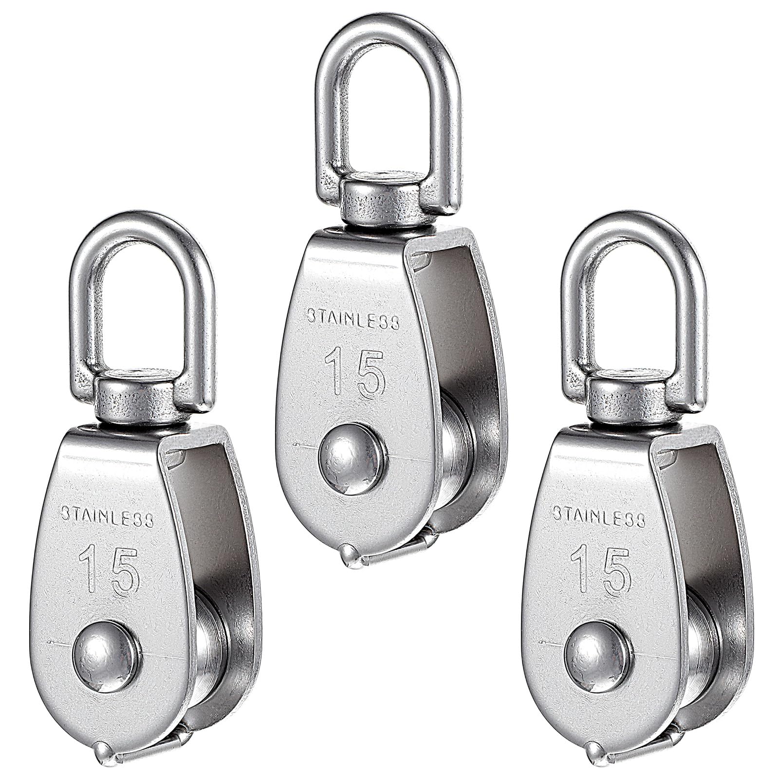 3 poleas pequeñas M15, polea de 15 mm, polea de desviación, 304 ruedas de acero inoxidable, poleas para cuerdas, fitness con rodamiento de bolas, polea para cuerdas de hasta 6 mm de diámetro