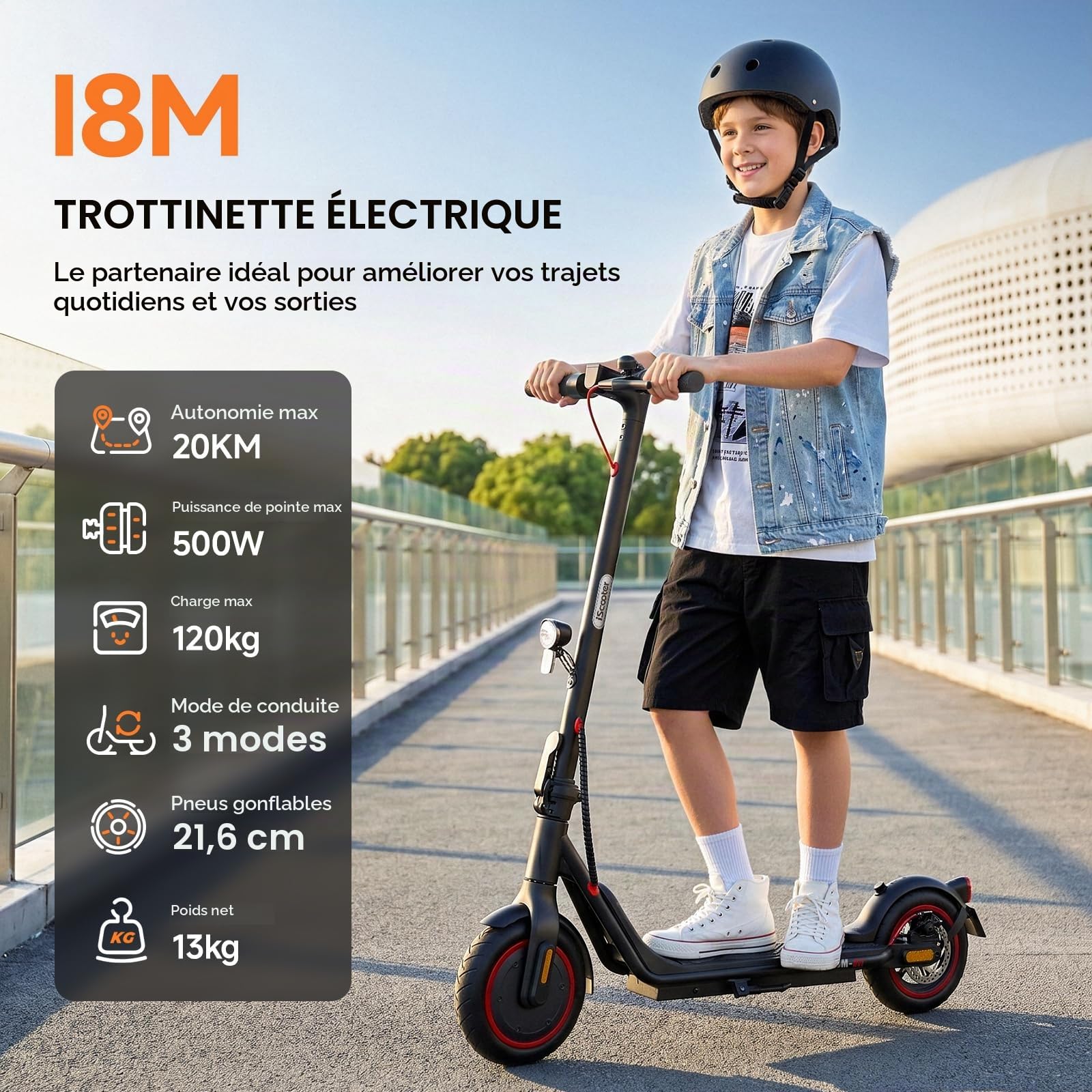 iScooter Trottinette électrique pour Enfants de 10 à 16 Ans, 500 W, portée maximale de 20 km, Trottinette électrique Pliable ABE pour Enfants, Homologation routière 14 avec pneus pneumatiques de 8,5