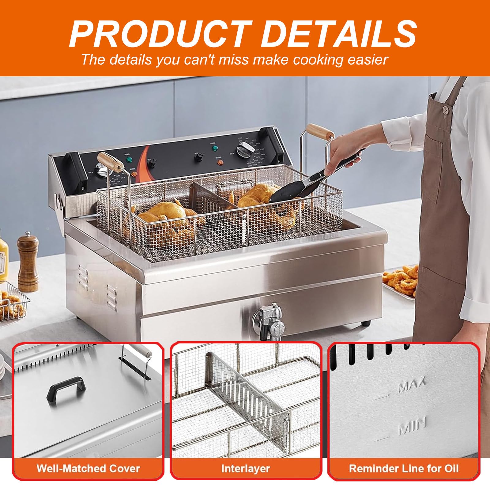 Friggitrice, Friggitrice Elettrica da Banco da 4800 W con Cestello Rimovibile da 21 QT, Friggitrice Commerciale A Cottura Rapida,220V