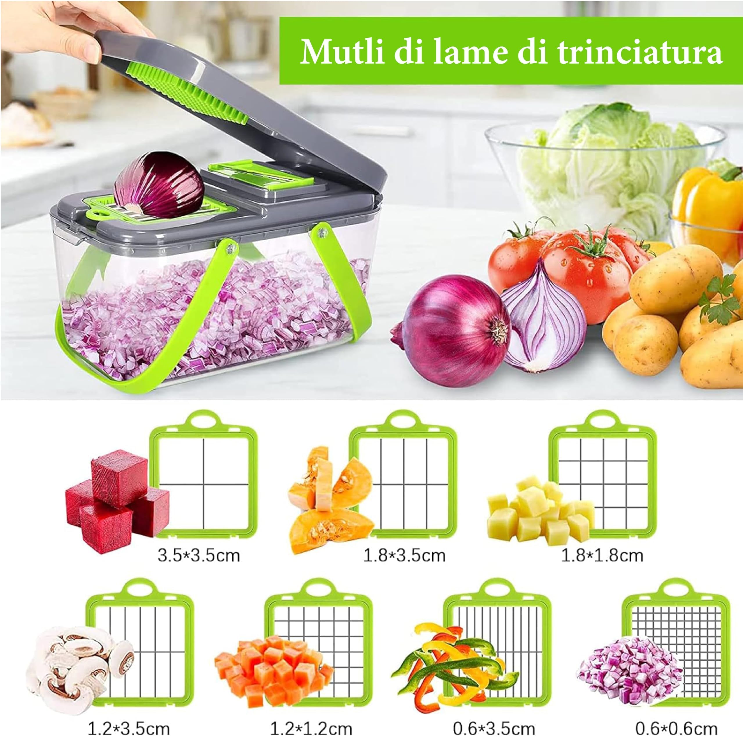 Mandolina Professionale 11 In 1 Per Verdure - Affettatrice Multifunzione Con 7 Lame In Acciaio Inox
