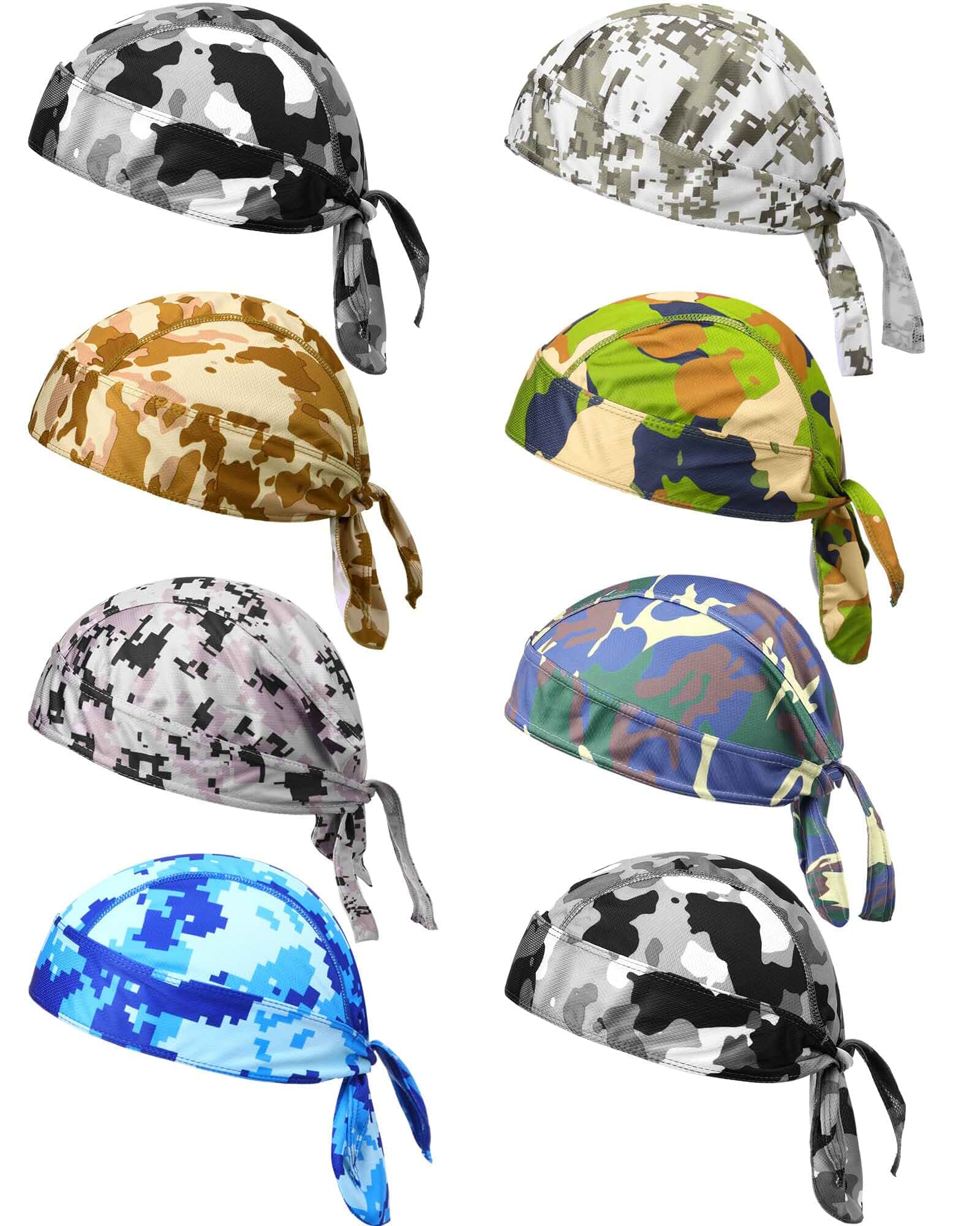 Foaincore 8 Pack Do Rags for Men Breathable Moisture-Wicking Skull Cap Bandanas, Elastic Tie-back Helmet Liners, Head Scarf Wraps for Cycling, Sports, Work