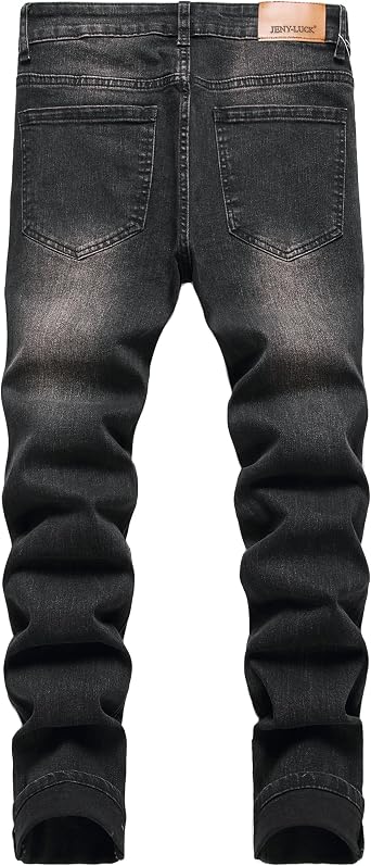 Men's Slim Fit Stretch Jeans Ripped Skinny for Men, Distressed Destroyed Straight Leg Fashion Comfort Flex Waist Jeans, Teenager Casual Fashion Designer Classic Regular Fit Basic Denim Pants