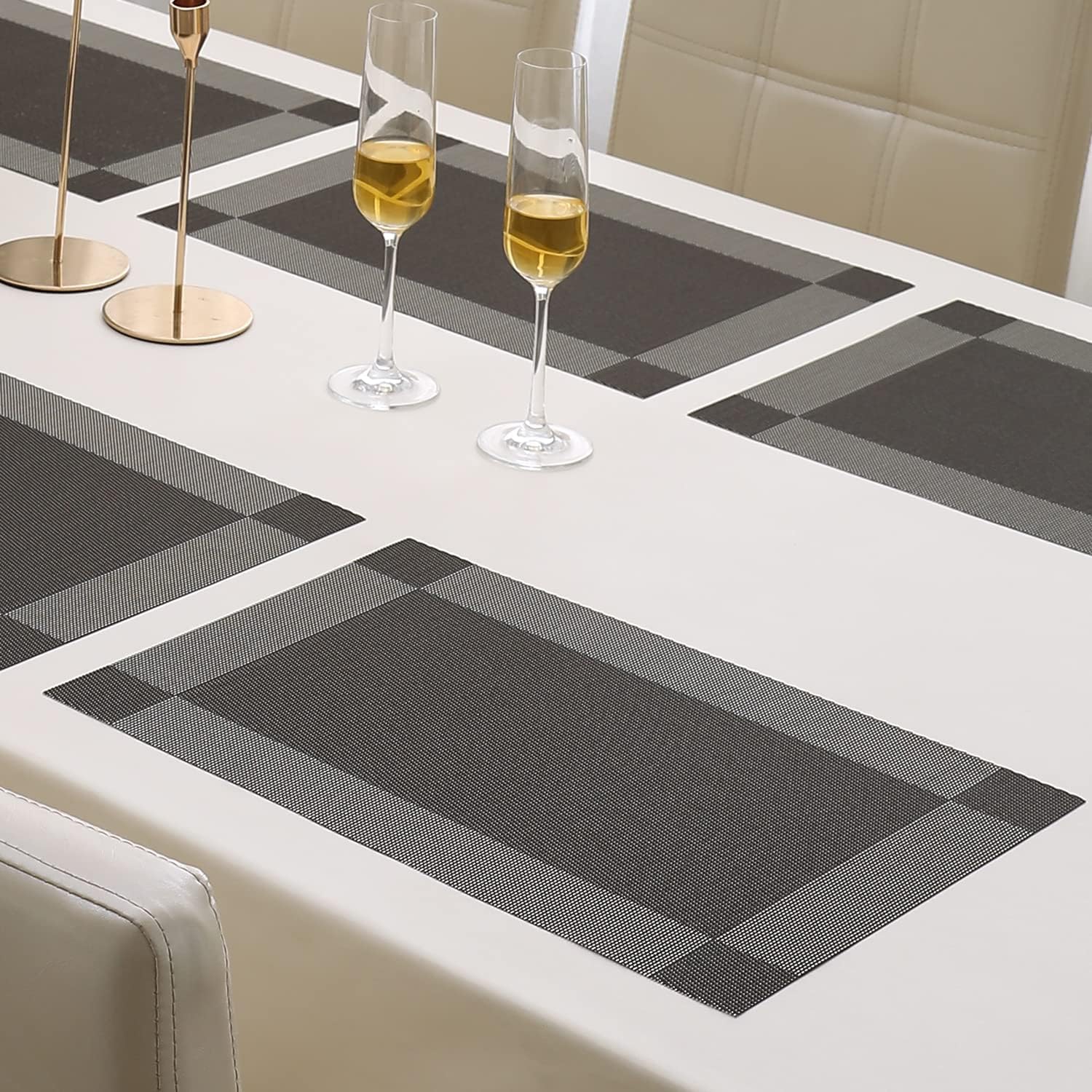 HOKIPO PVC Washable Set of 6 Placemats for Dining Table - 45x30 cm (AR877GRY)