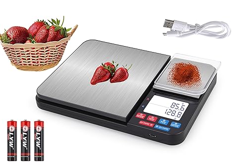 Báscula digital recargable de cocina y báscula de alimentos con cucharas medidoras, capacidad de precisión (0.00 oz0.00 oz), acero inoxidable, 7