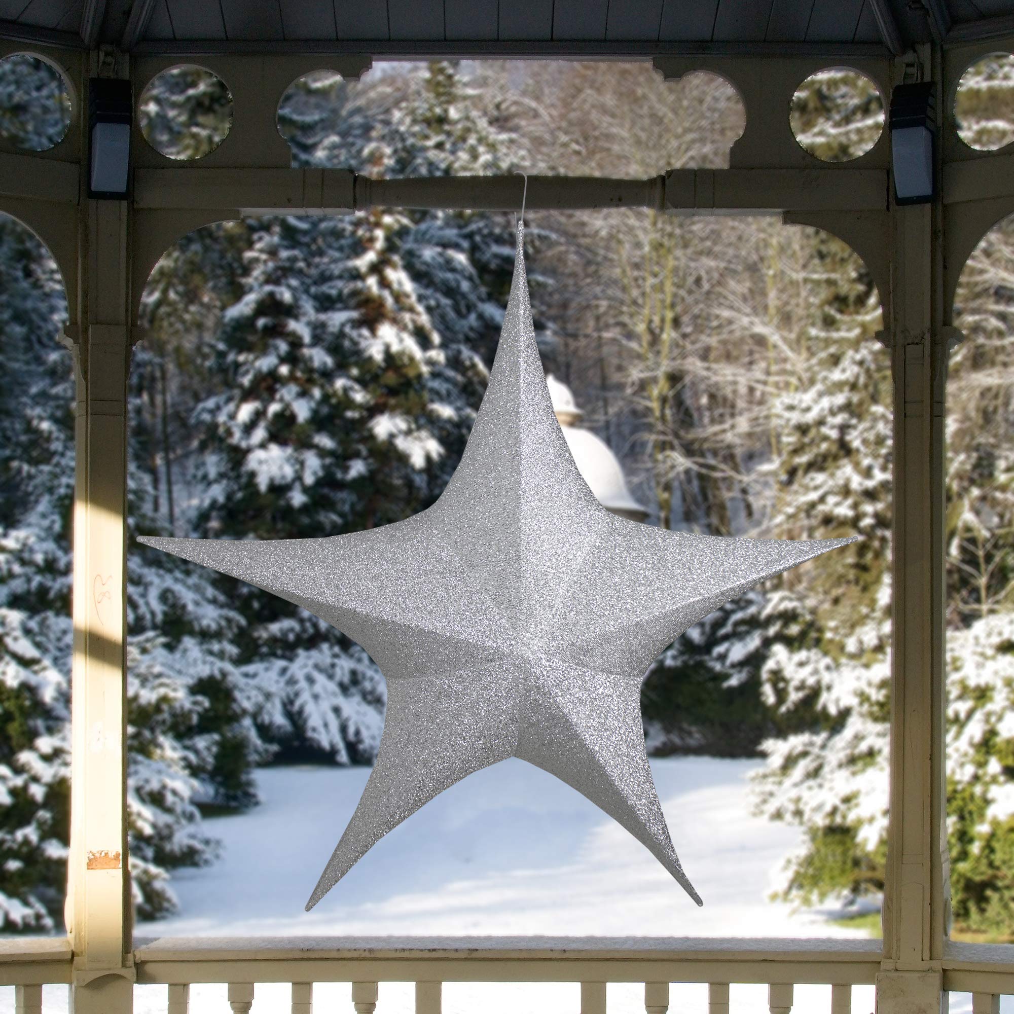 Silver Tinsel Foldable Glitter Star Outdoor Christmas Decoration - 44