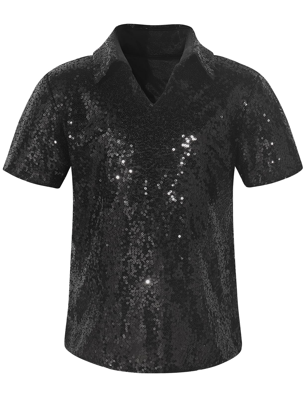 Spring&GegeBoys' Short Sleeve Sparkle Sequins Polo Shirts V-Neck Shiny T-Shirt (4-12 Years)