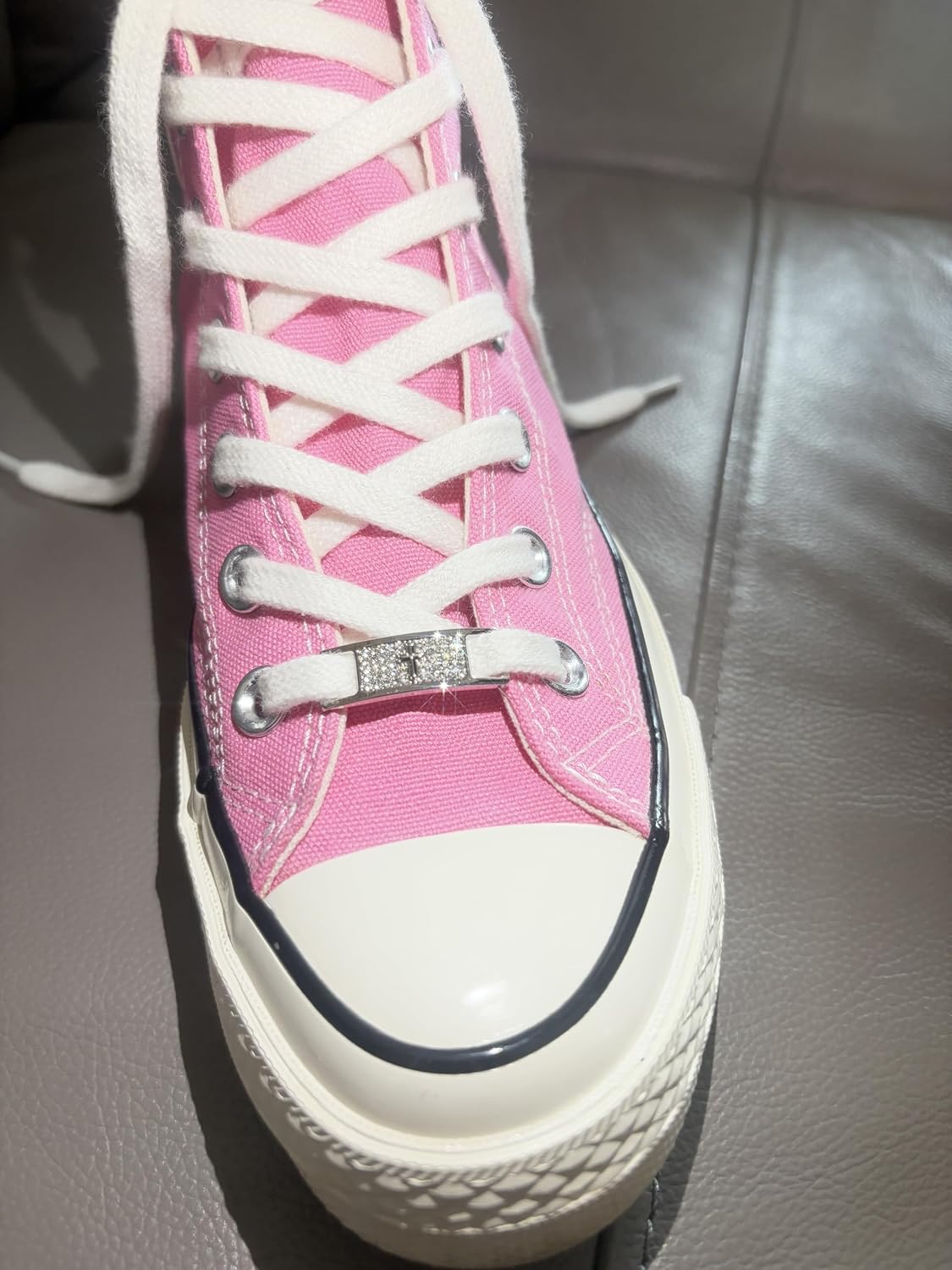 Zigvert Bling Diamond Shoe Lace Tag, Silver Hip Hop Stylish Shoe Decoration Charms, Shoelaces Buckle for Sneakers, Boots, Runners,1 Pair