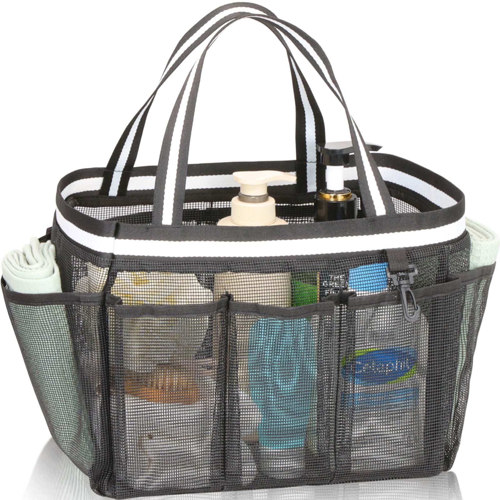 fiezkaa XL Mesh Shower Caddy Portable Shower Bag for College Dorm Camping Travel Gym Black