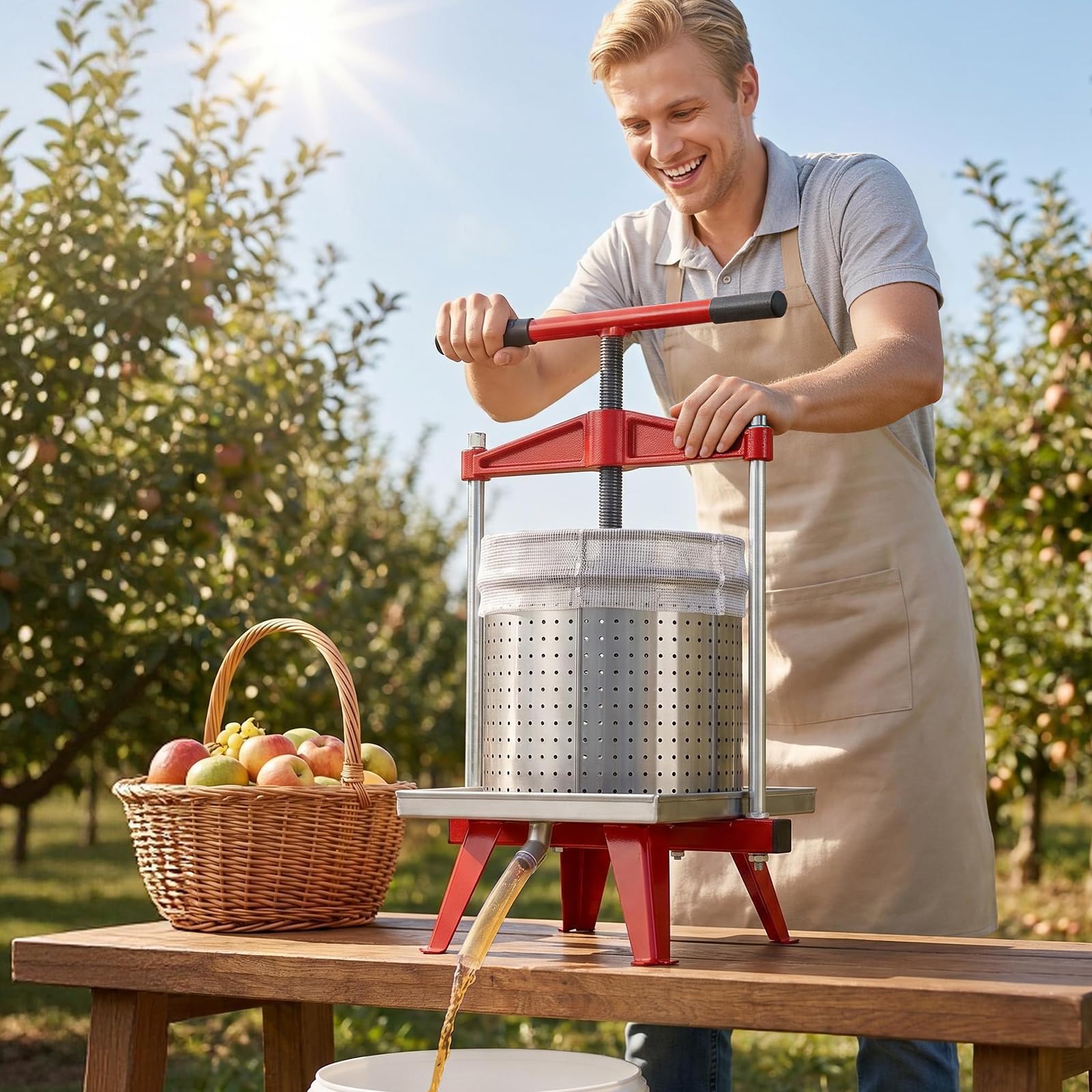 VEVOR Pressa Manuale Premitutto per Vino, Torchio Premitutto per Frutte in Acciaio Inox 15 Litri per Mele UVA Arance Verdure 40 X 32 X 61 cm, Torchio Manuale da Cucina con Manico a Forma di T