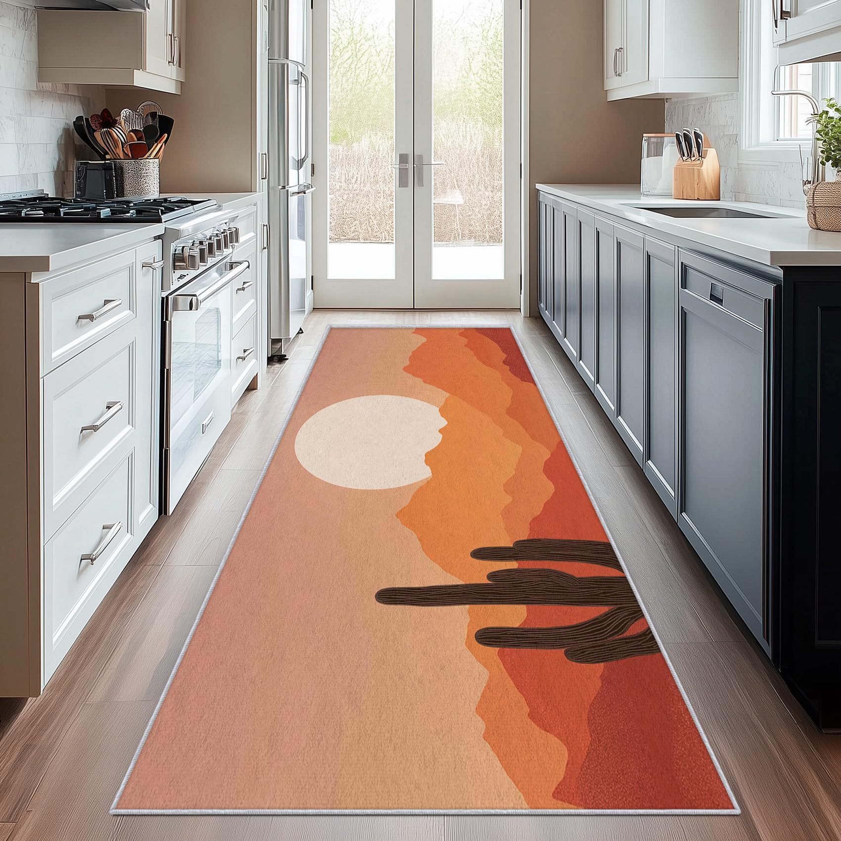 Tapis de passage moderne orange résistant aux taches pour cuisine et couloir