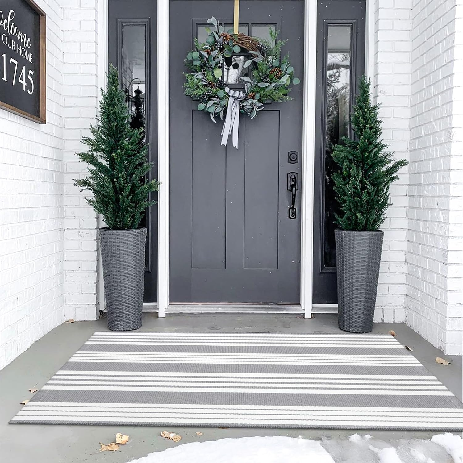 Collive Fall Outdoor Rug 3'x 5',Washable Striped Front Porch Rug Decor