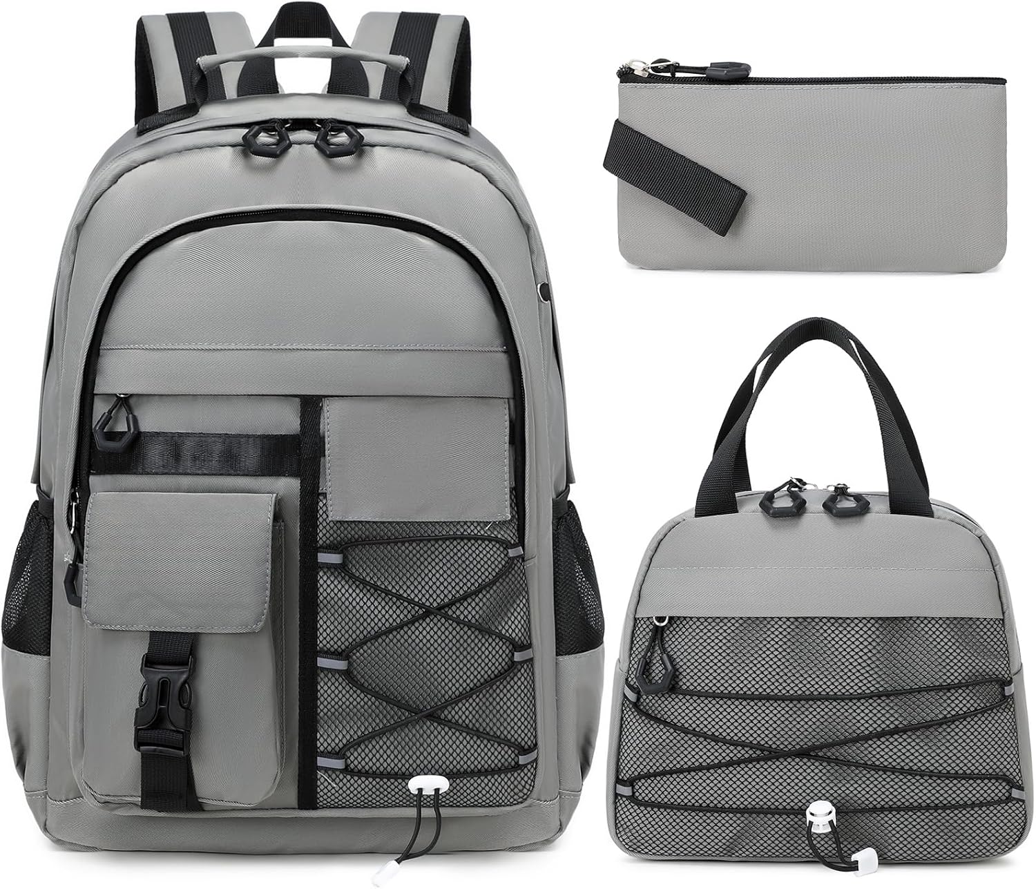 GeeWin Backpack for Boys, Waterproof Boys Backpacks 15.6" Laptop Backpack Schoolbag for Teens Boy Kids Children Middle High School, Back to School Book Bags Set with Lunch Bag & Pencil Bag (Grey)